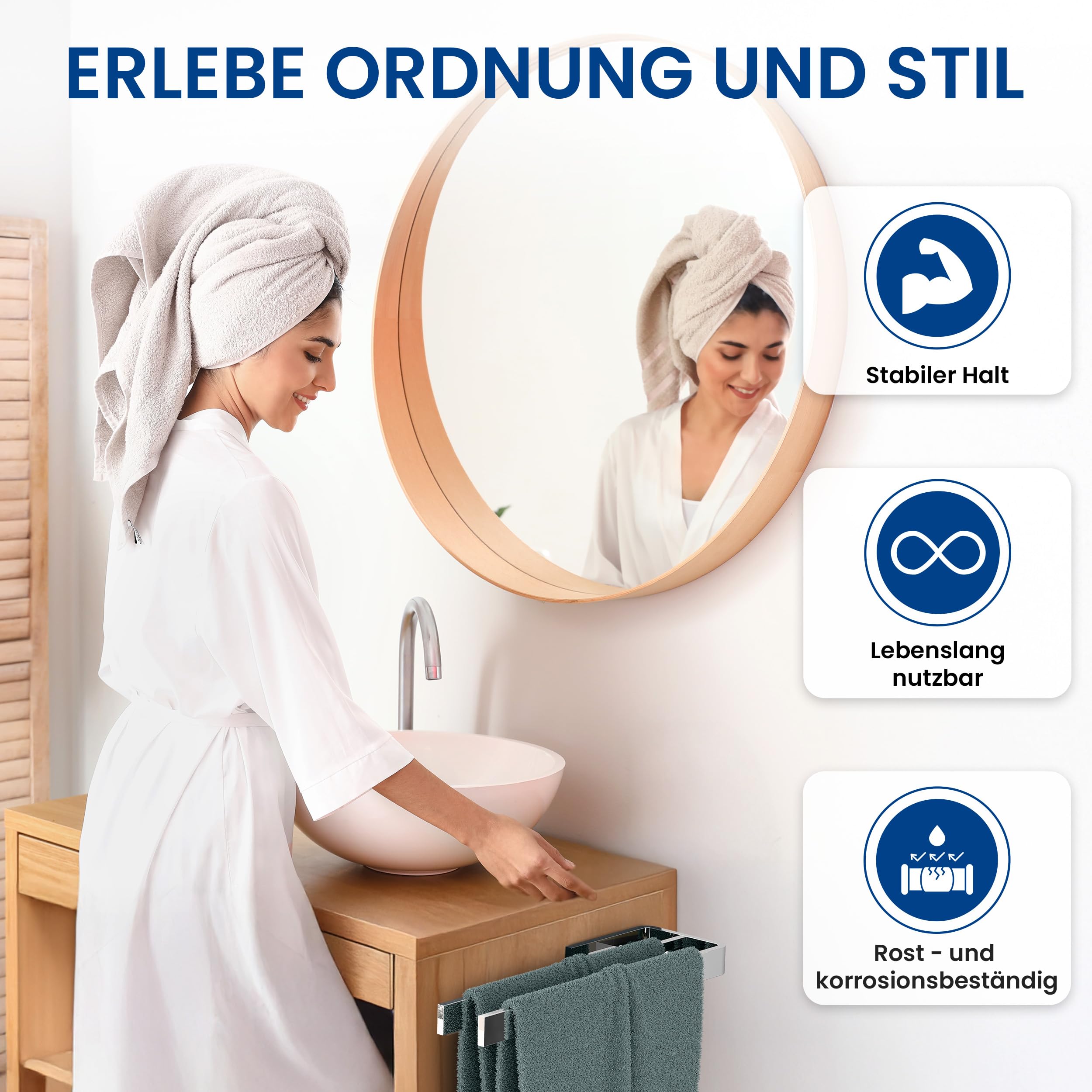 rtmr Handtuchhalter Schrankmontage, zum Bohren, 2-armig, Chrom, Premium Gästehandtuchhalter aus Aluminium, 38 cm, Handtuchstange, platzsparend, Ideal für Bad & Gäste-WC