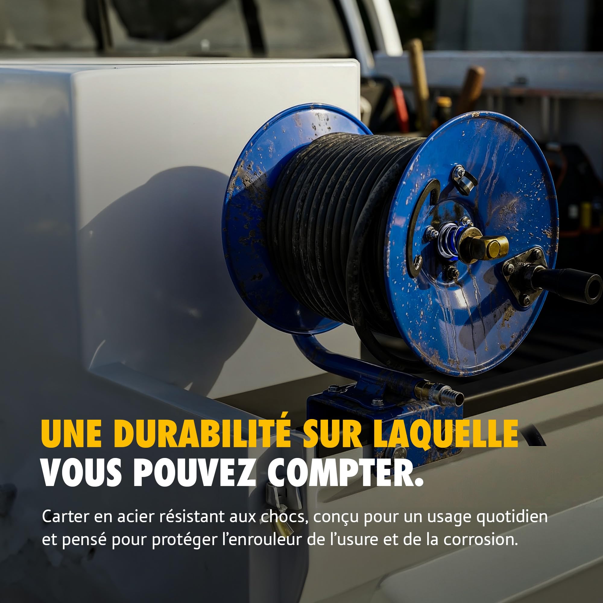 Goodyear Enrouleur de tuyau à manivelle, capacité 9,5 mm x 30 m, 20 bar | Rembobinage manuel; conçu pour garage, atelier et espaces industriels; tuyau non inclus