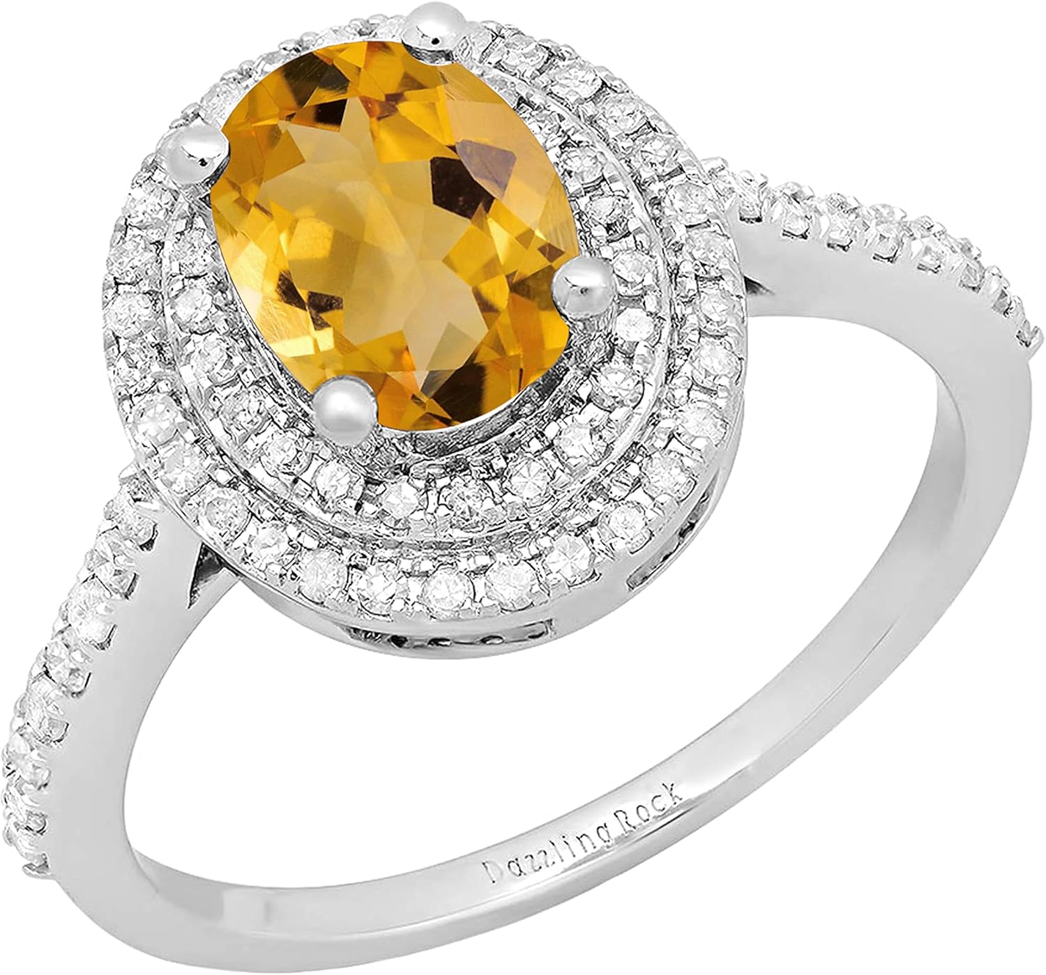 Dazzlingrock Collection 10K 8X6 MM Oval Gemstone & Round White Diamond Ladies Bridal Halo Style Engagement Ring, White Gold