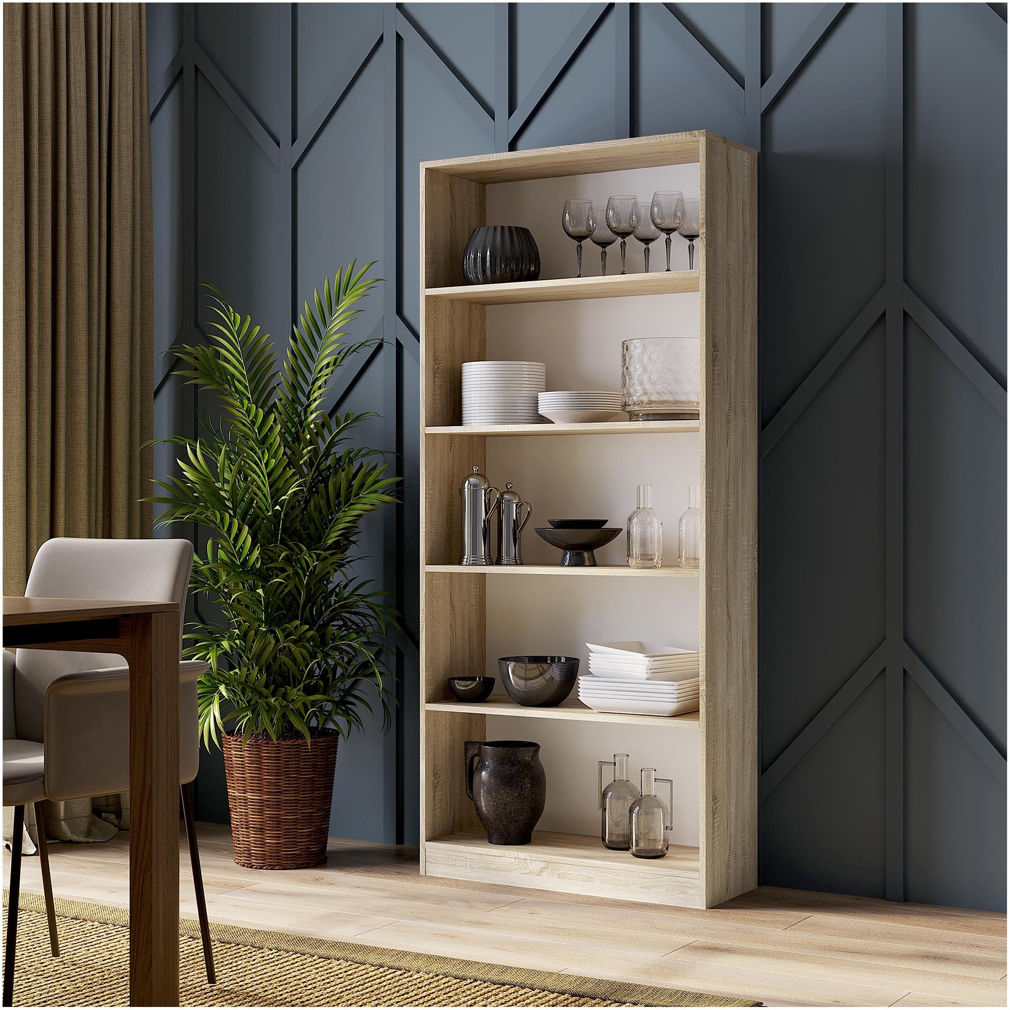 CDF Librería Estantería Abierta con Niveles Mueble para Oficina Sala de Estar Habitacion y Estudio Juvenil Comedor Dormitorio Estrecha Documentos Decoración Moderna Vertical -Roble Sonoma 80 cm