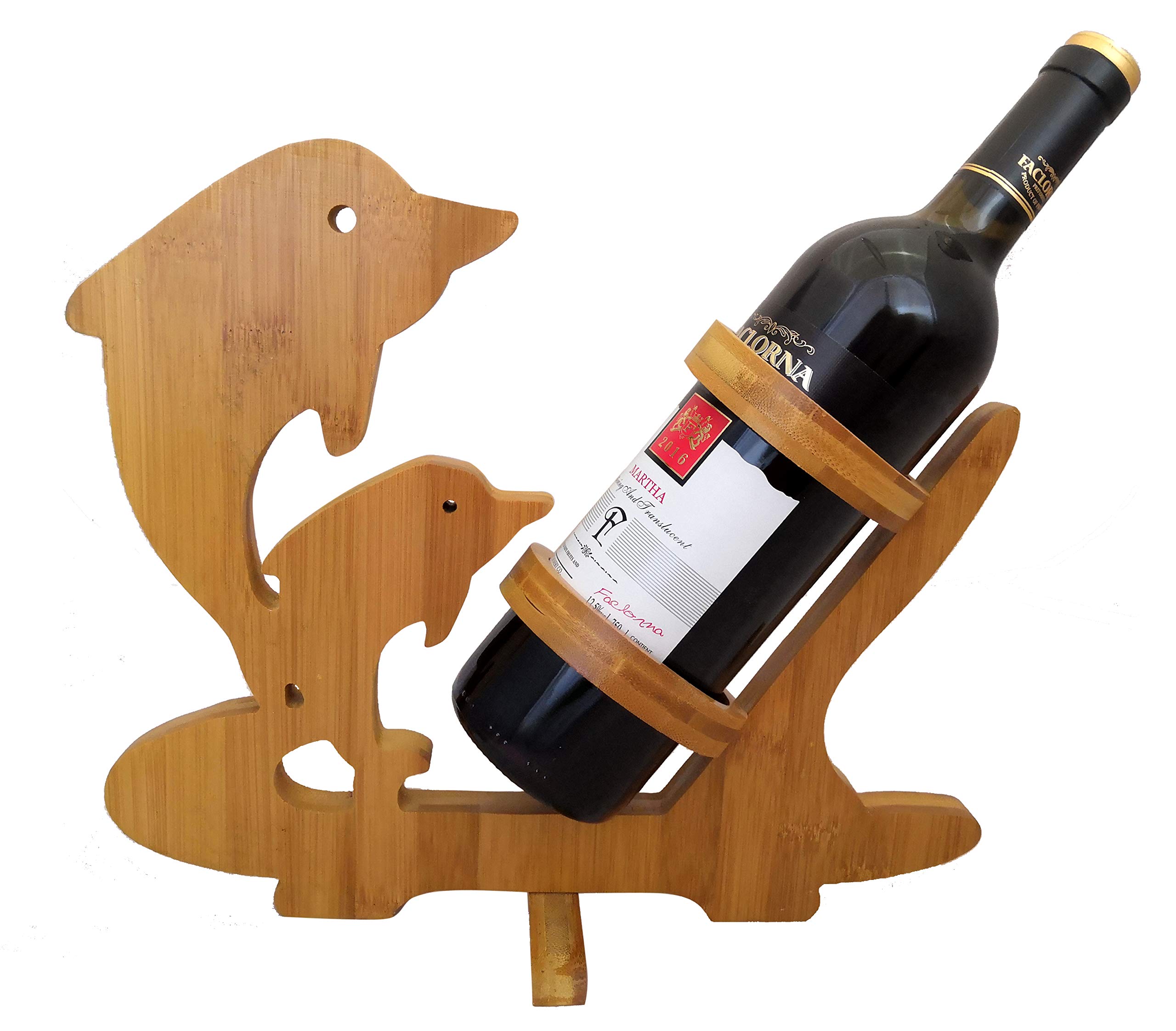 Kamay's Natural Organic Bamboo Wood Folding Rooster Wine Rack Bottle Holder Kitchen Tray Decoration Countertop Storage Farmhouse Decor Chicken (Dolphin Shaped)