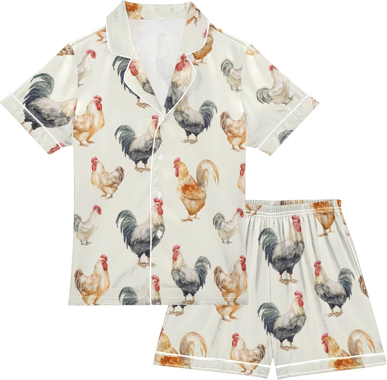 Silk Pajama Sets Short Sleeve Pajamas Soft Sleepwear 2 Piece Pjs Set
