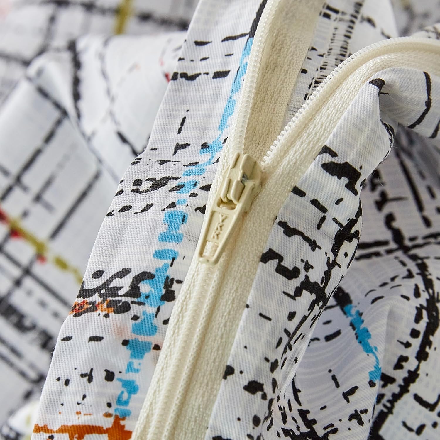 YuHeGuoJi Striped Plaid Duvet Cover King 100% Cotton 3 Pcs Set 1 Blue Orange Gingham Geometric Duvet Cover with Zipper Ties 2 Pillowcases Modern Farmhouse Black White Grid Bedding Set Soft