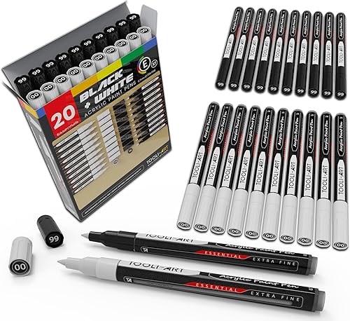 Miniatura 10 de TOOLI-ART Juego de marcadores de pintura acrílica en blanco y negro para pintura de roca, lienzo, tazas, metal, pintura de vidrio, tela, madera,
