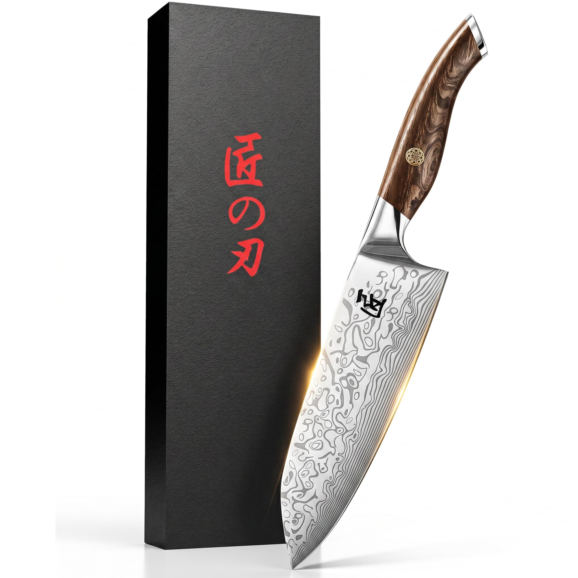 INTIGNIS 7 Inch Japanese Chef Knife, VG10 Damascus Steel Santoku Knife Kitchen Knife with 67 Layer Damascus Construction, Pakkawood Handle with Sharpener & Gift Box