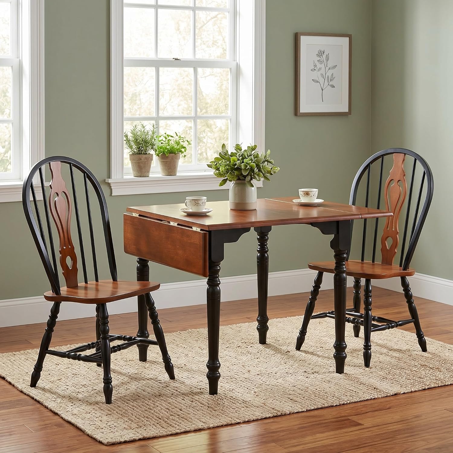 Sunset Trading Black Cherry Selections Dining Chair, Multicolor | Two Tone Antique Black/Cherry, Distressed Solid Wood, Queen Anne Farmhouse Style, Fully Assembled