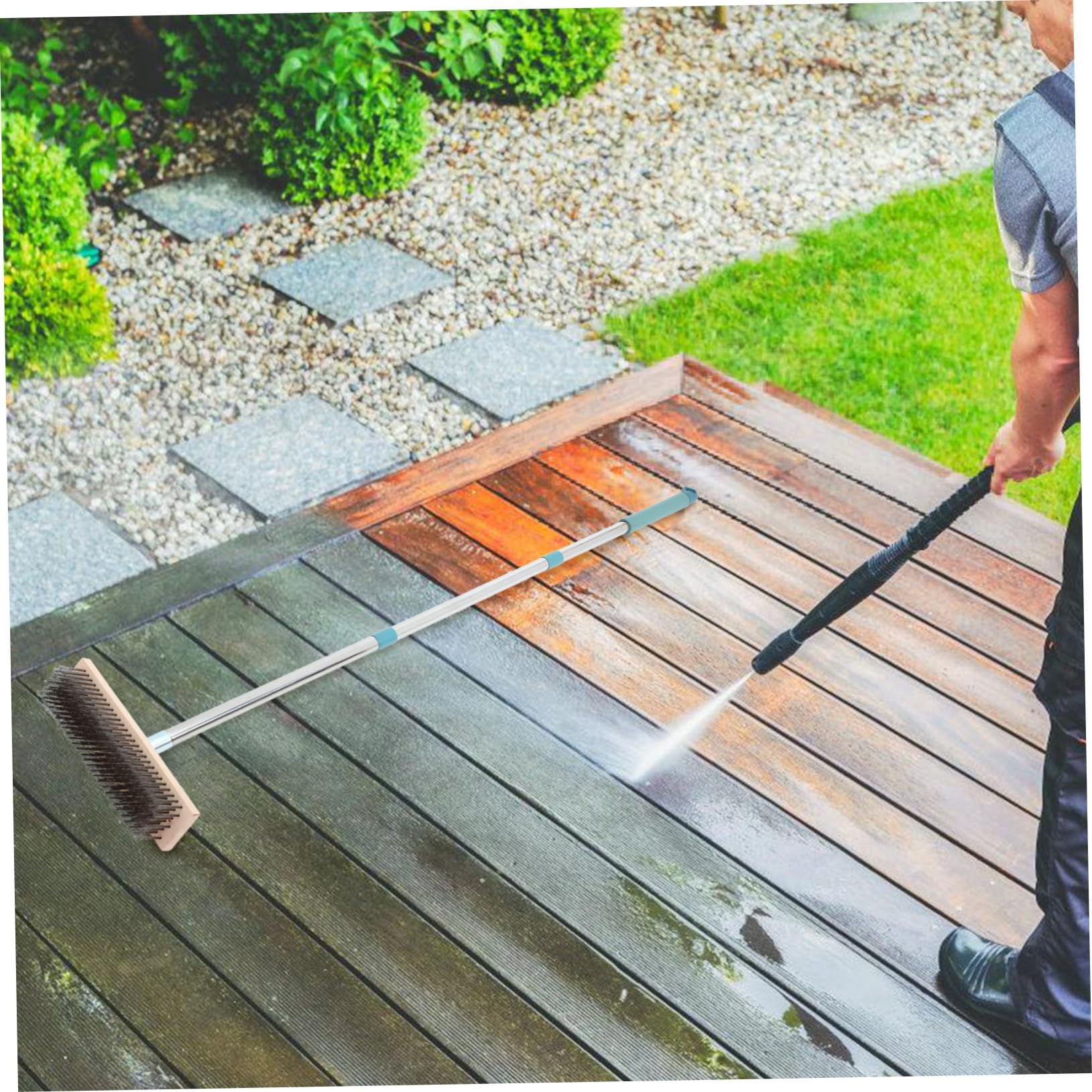 LIFKOME Herramienta de Limpieza con Cepillo para Pisos de Jardín Cepillo de Cerdas Rígidas de Acero Inoxidable para Superficies Rugosas para Limpiar Piedras y Exteriores