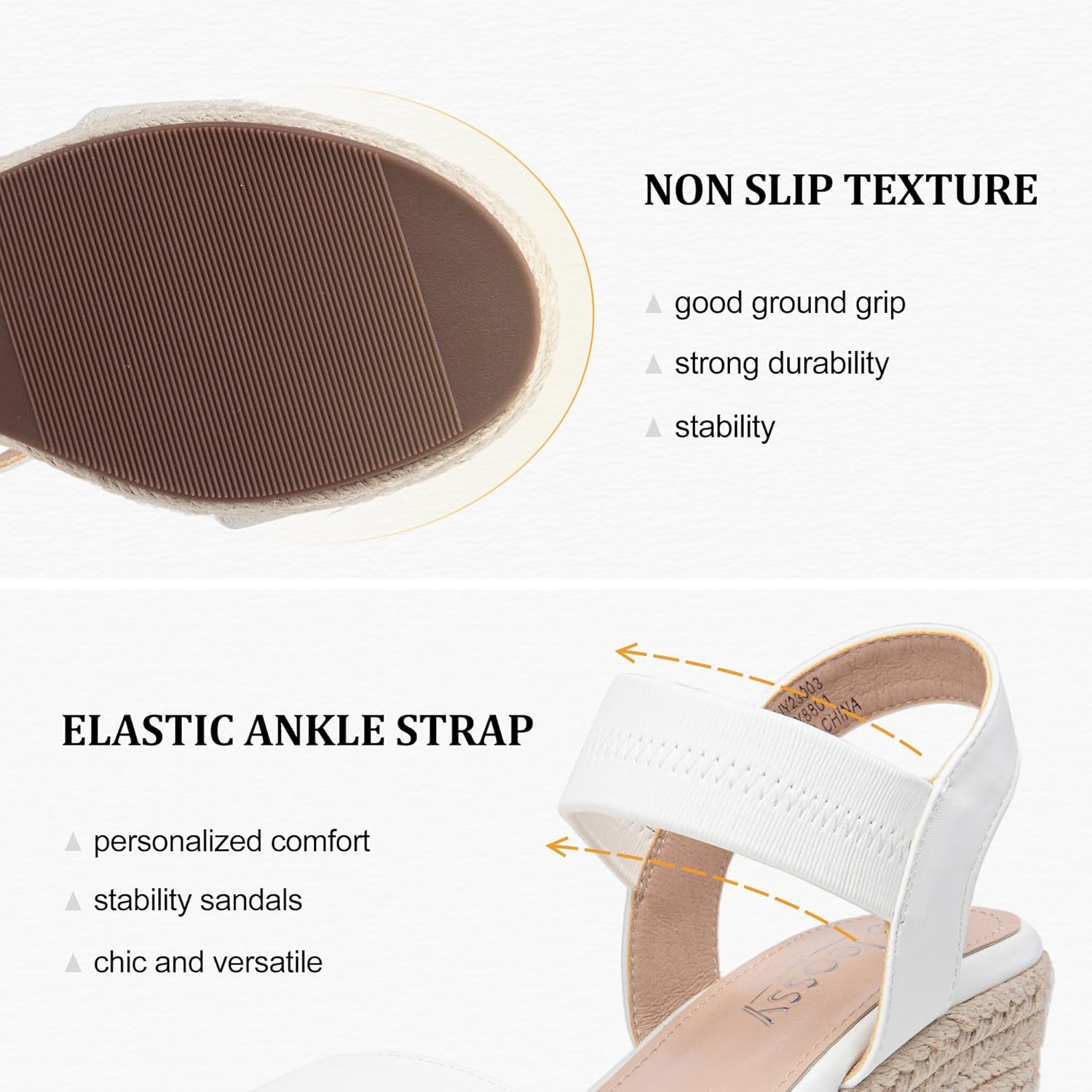 Jeossy Women's Espadrille Wedge Sandals Comfortable Platform 3.5 Inch Wedges Heel with Arch Support, Non Slip Summer 8801 Ankle Strap Sandals for Beach, Wedding, Casual & Dressy Wear