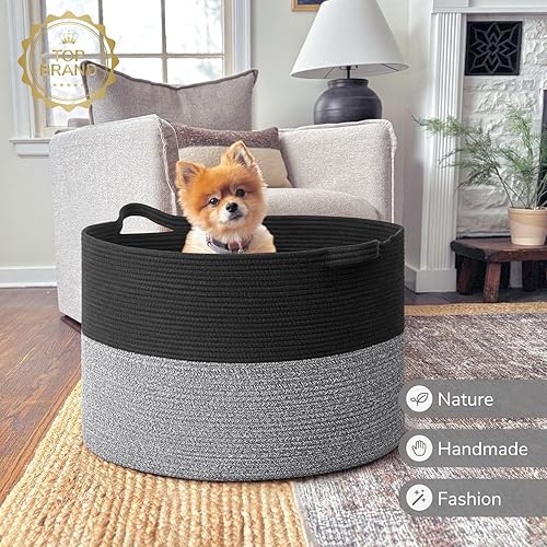 Vista 133 de INDRESSME - Canasta extragrande para ropa sucia de cuerda de algodón, cesta tejida decorativa con asas para guardería y sala, contenedor para Gris
