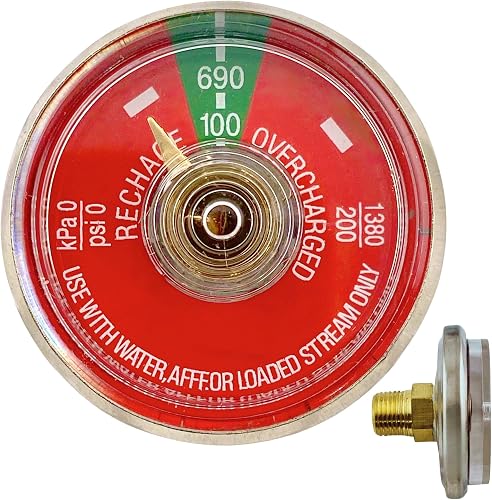 100 PSI Pressure Gauge for Portable Water Fire Extinguishers | Fits Amerex, Ansul, Badger | 1/8" NPT Thread | Stainless Steel Body, Clear Dial | Replacement Part | 1-Pack