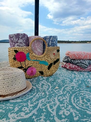 Miniatura 4 de Fe&Ze Toalla de playa turca con lazo para colgar, 35 x 70 pulgadas, toallas de baño turcas 100% algodón, de secado rápido, altamente absorbentes,