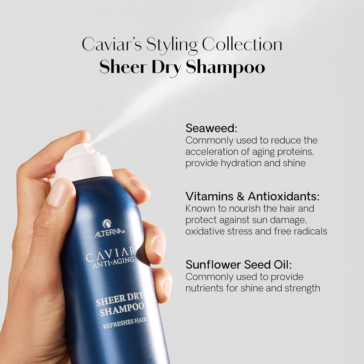 Alterna Haircare CAVIAR Anti-Aging Sheer Dry Shampoo 5 Fl Oz |Refresh Hair and Absorb Oil Between Washes | No Buildup or Residue | For All Hair Types