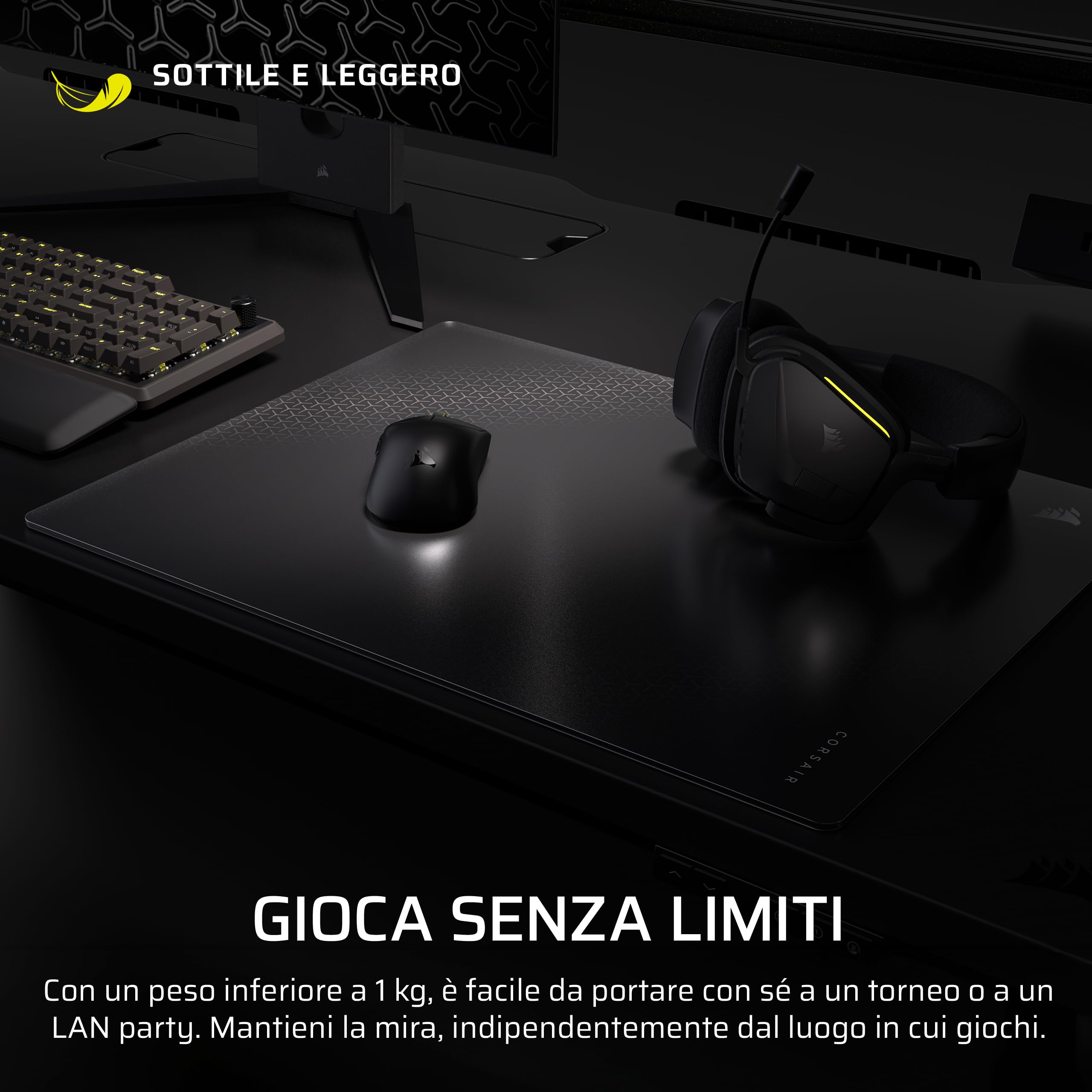 Corsair Tappetino Gaming MM Glass Precision – Large (500 x 400 mm) – Nero | Superficie in Vetro Opaco, Rivestimento Fonoassorbente, Base Antiscivolo in Poliuretano