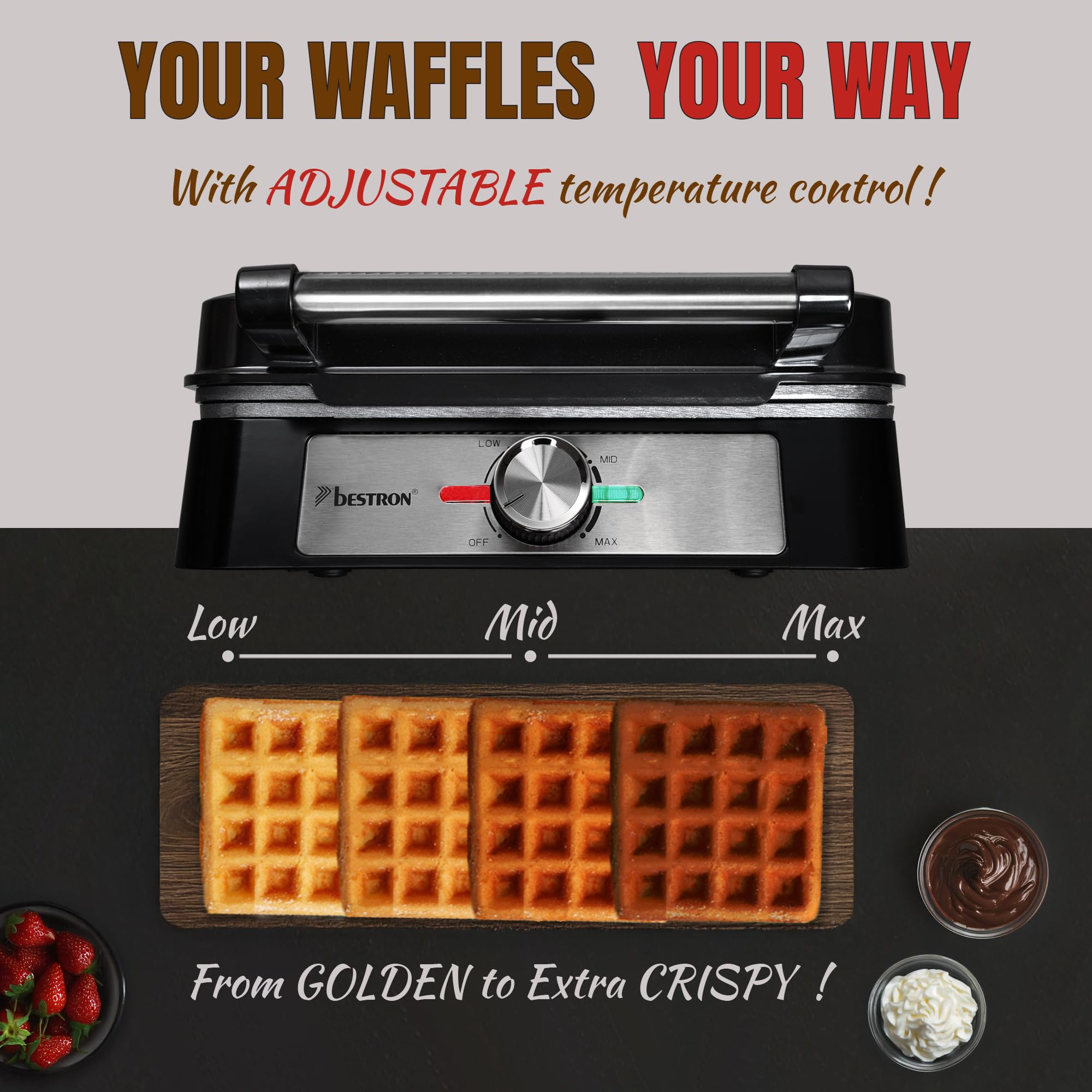 Bestron ASW1600S - Piastra per waffle belga, in acciaio, colore: Argento