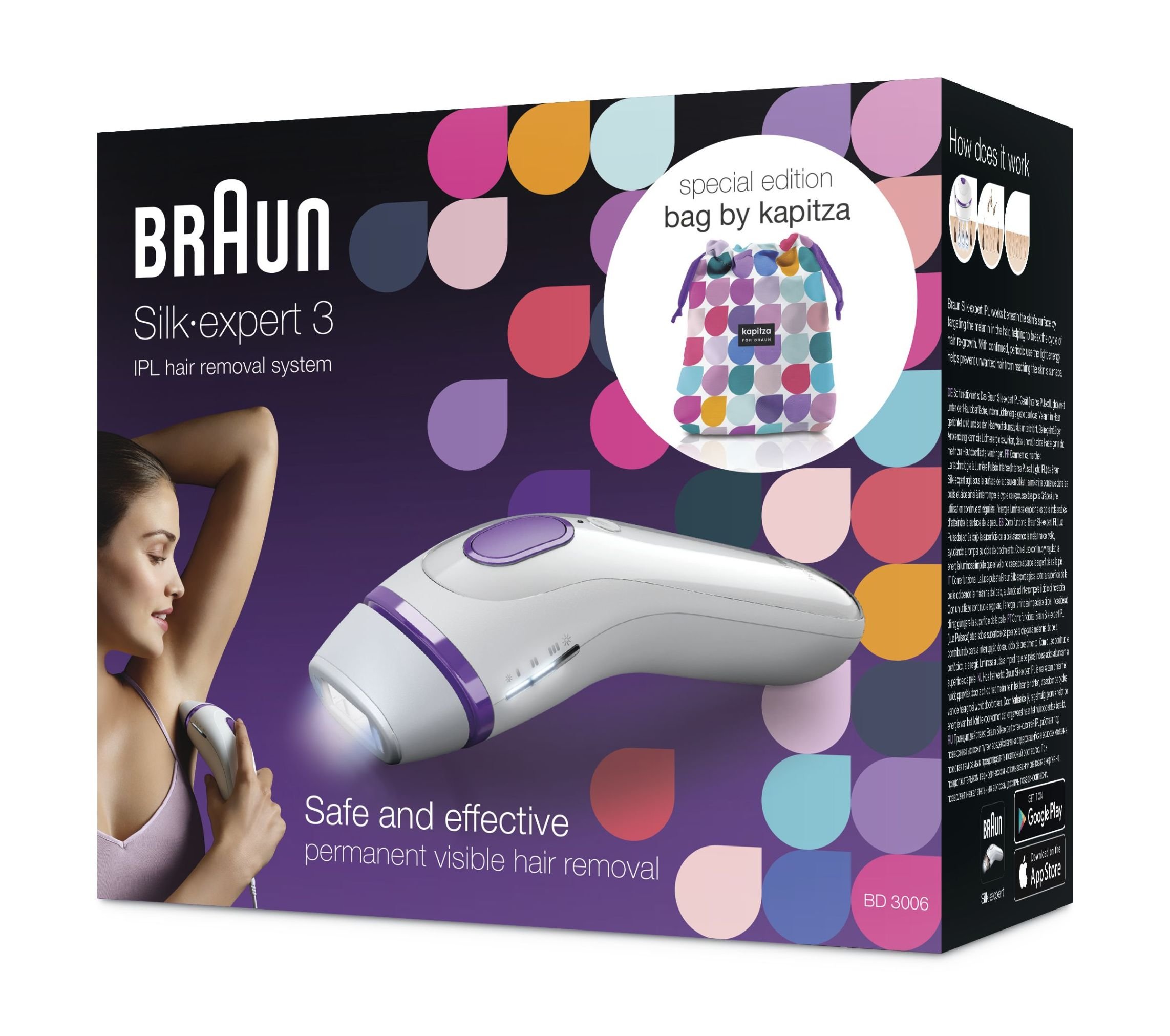 Braun 4210201197928 Silk-expert 3 BD 3006 IPL Urządzenie do Usuwania Włosów z Workiem do Przechowywania, Biały/Fioletowy