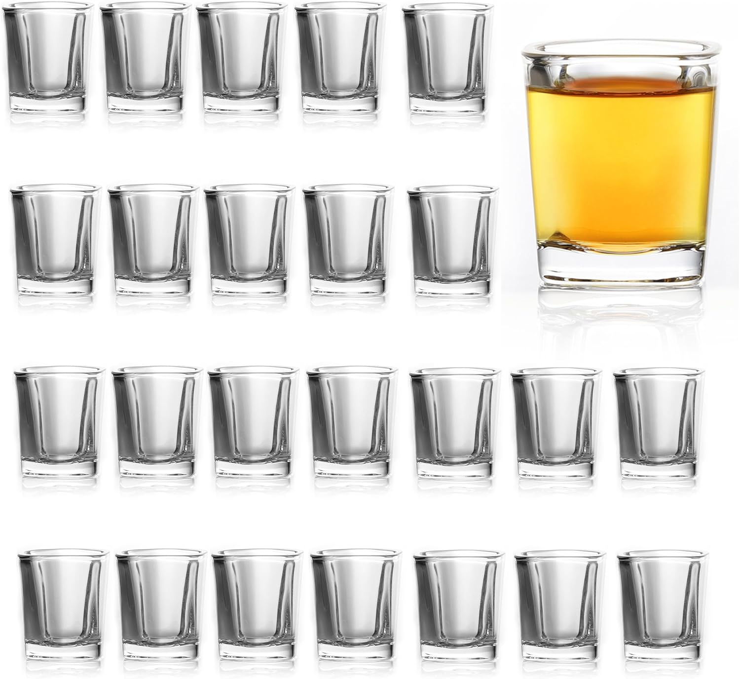 QUAFFER Square Shot Glasses Heavy Base 2oz (Set of 24) – Modern Shot Glass – Classic Whisky Vodka Tequila Sherry Brandy Cordial Mini Snifters Glasses - Perfect for Parties, Bars, Events, Home Bar