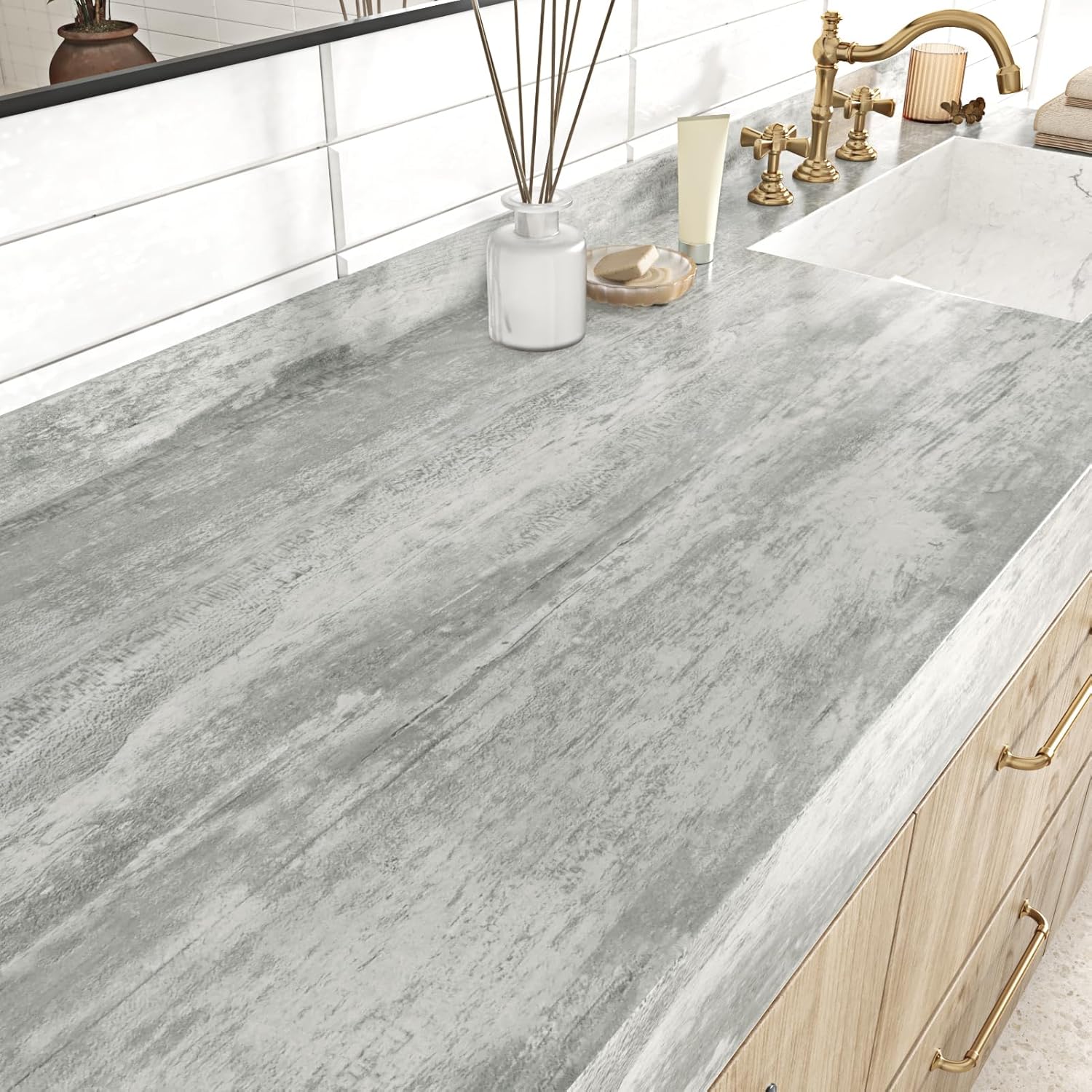 WESTICK Gray Wood Wallpaper Peel and Stick Wood Contact Paper for Countertops Waterproof Wooden Vinyl Wrap Self Adhesive Grey Wooden Grain Contact Paper for Cabinets Tables Kitchen Walls 24" x 118"