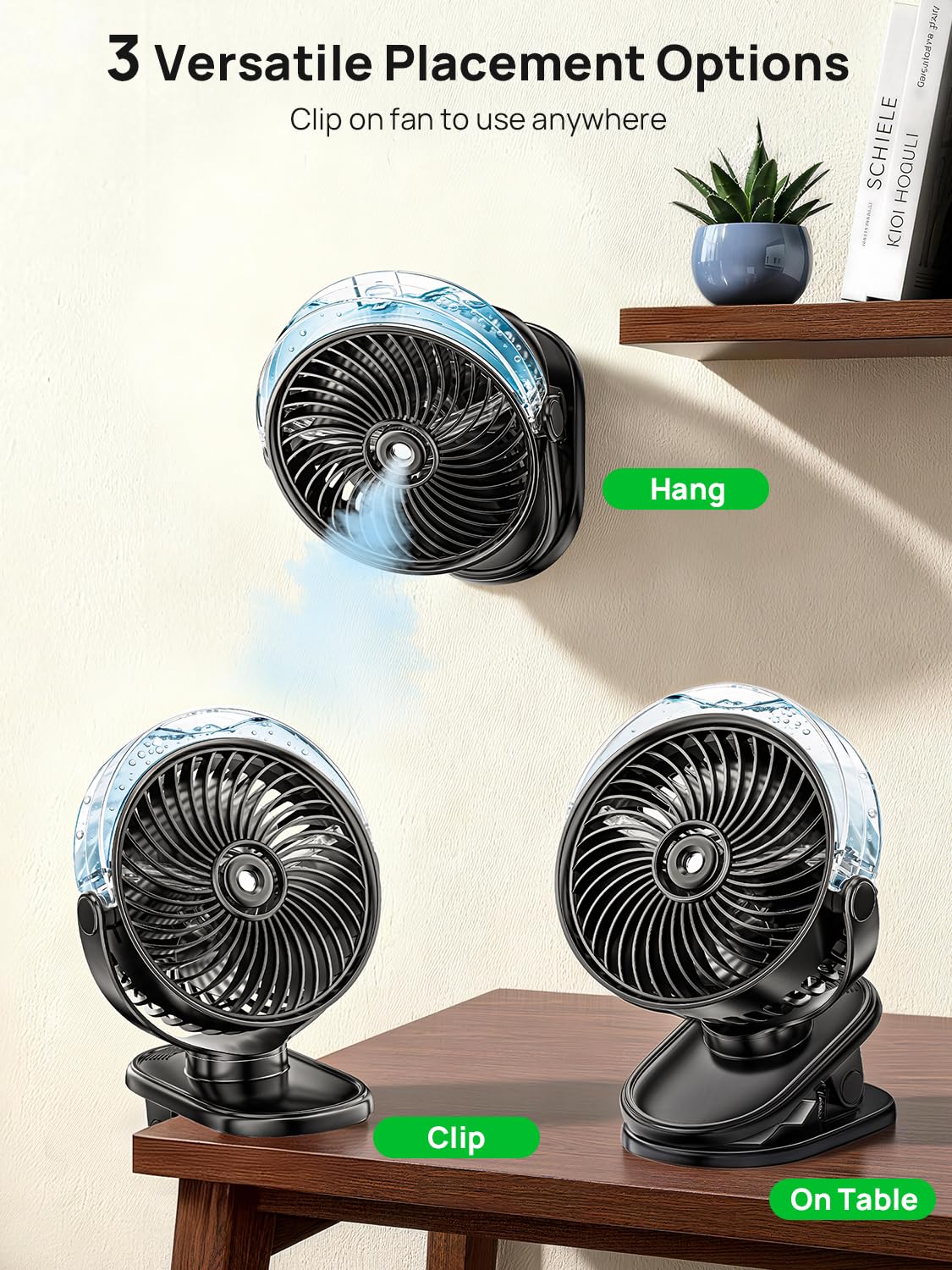 Ventilateur à Pince avec Brumisateur, Petit Ventilateur Portable USB Rechargeable, 4 Vitesses, Rotation à 360°, Clip Silencieux Table Fan Silencieux pour Bureau, Pour Maison, Poussette