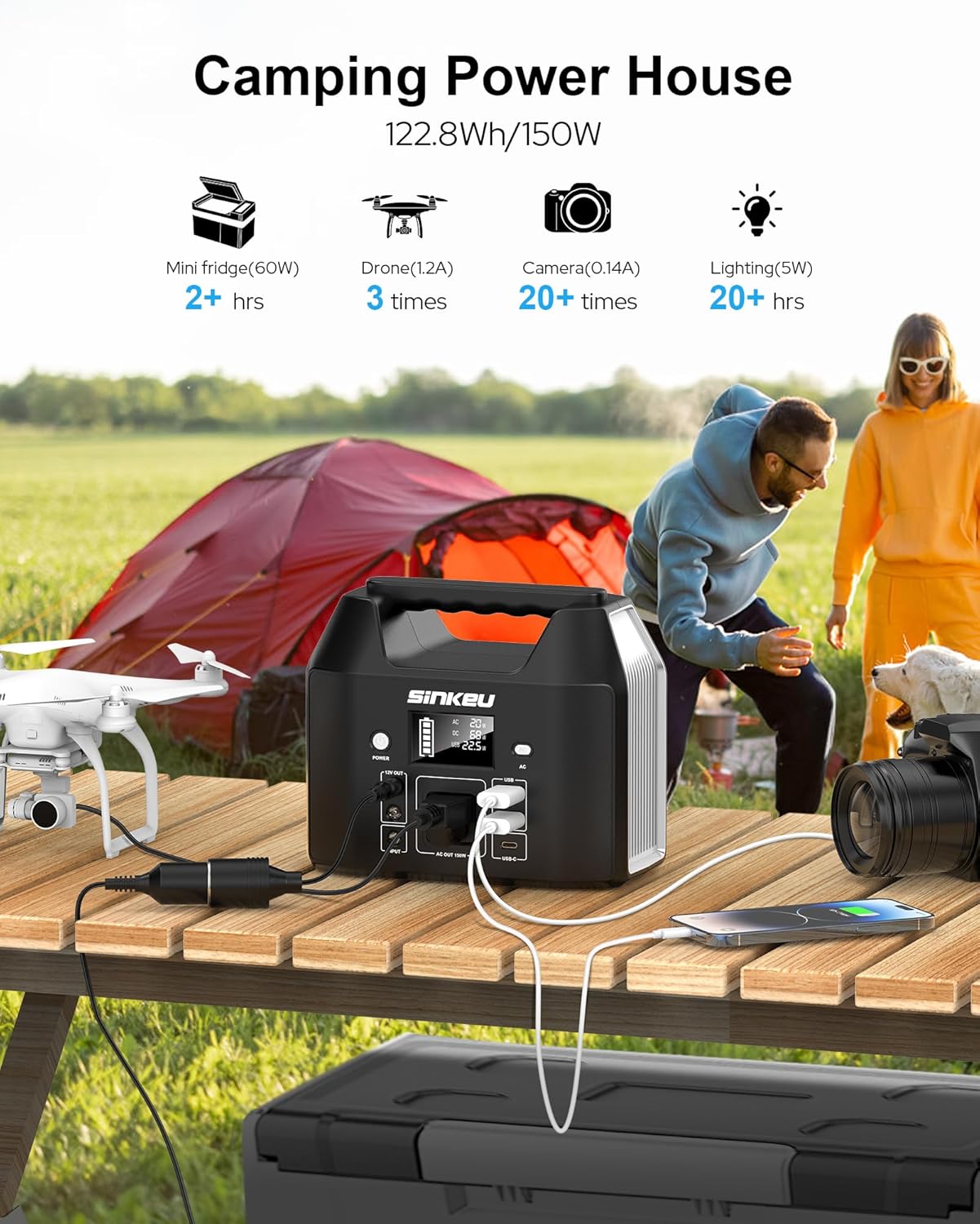 150W Portable Power Stationwith 60W Camping Solar Panels, Portable Solar Panel Charger, 122.8 Watt Power Bank Camping Solar Generator with 110V AC Outlet