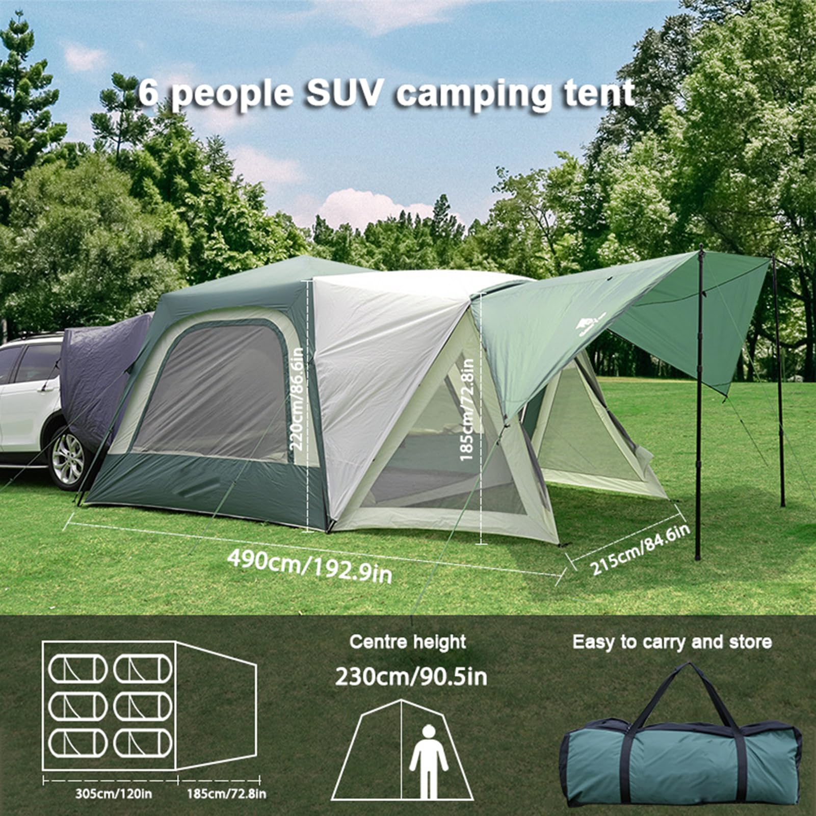 Tente de Camping，Tente de Toit，Tente de Camping pour SUV de 5 à 8 Personnes, Tente de hayon étanche avec auvent d'ombrage, Tente à hayon Portable pour Voiture,