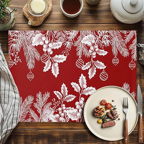 Vista 48 de Juego de 6 manteles individuales rojos para el día de San Valentín, diseño de corazón de San Valentín, resistentes al calor, lavables, manteles