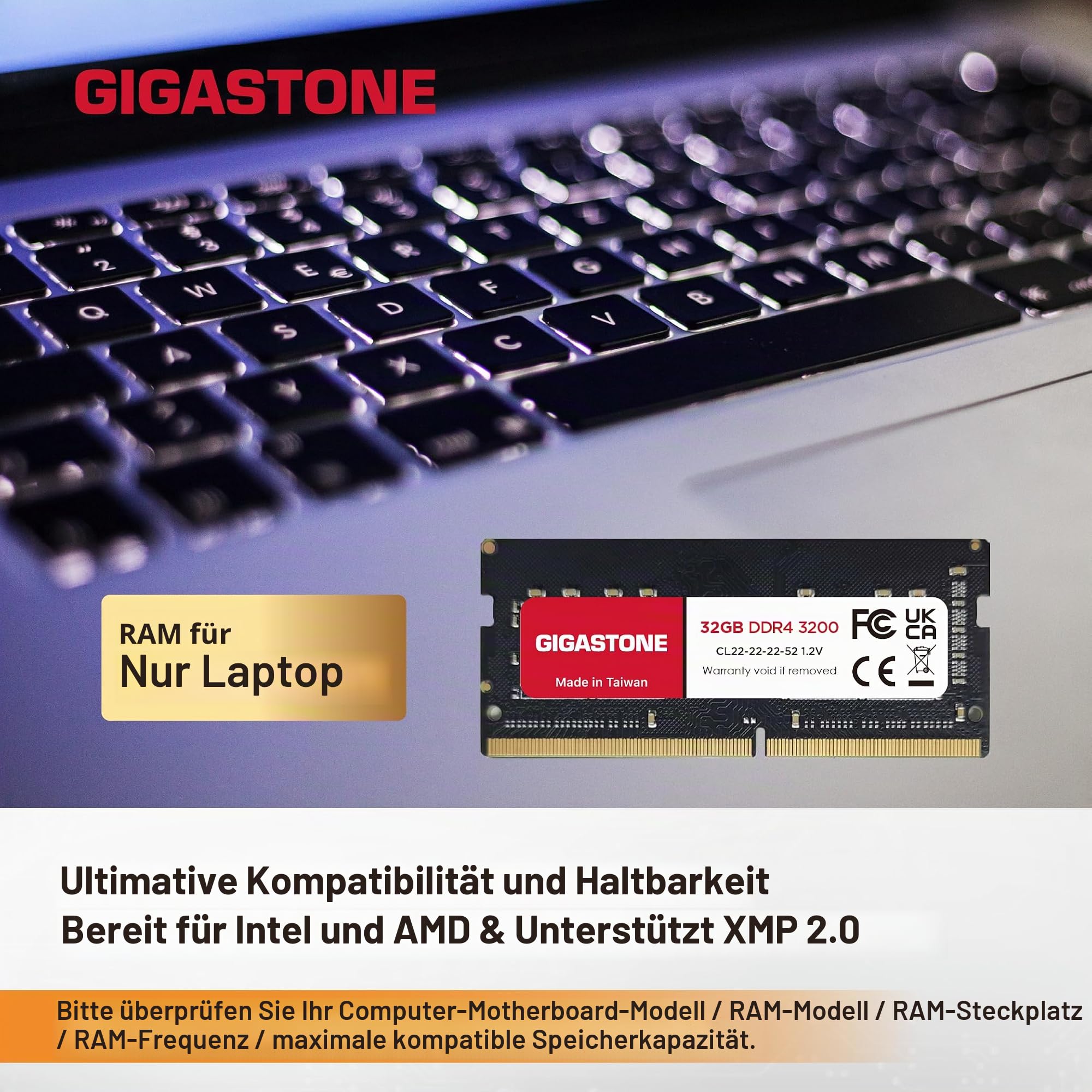 【DDR4 RAM Nur für Laptops】 GIGASTONE 64GB Kit (2x32GB) DDR4 3200MHz (2933MHz or 2666MHz) PC4-25600(PC4-23400, 21300) CL22 1.2V SODIMM 260Pin Nicht-ECC ungepuffert Notebook Laptop Speicher-Upgrade