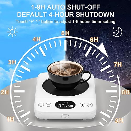 Miniatura 4 de Calentador de taza de café, calentador de café para escritorio con 9 ajustes de temperatura, temporizador de 9 horas, plato calentador de café