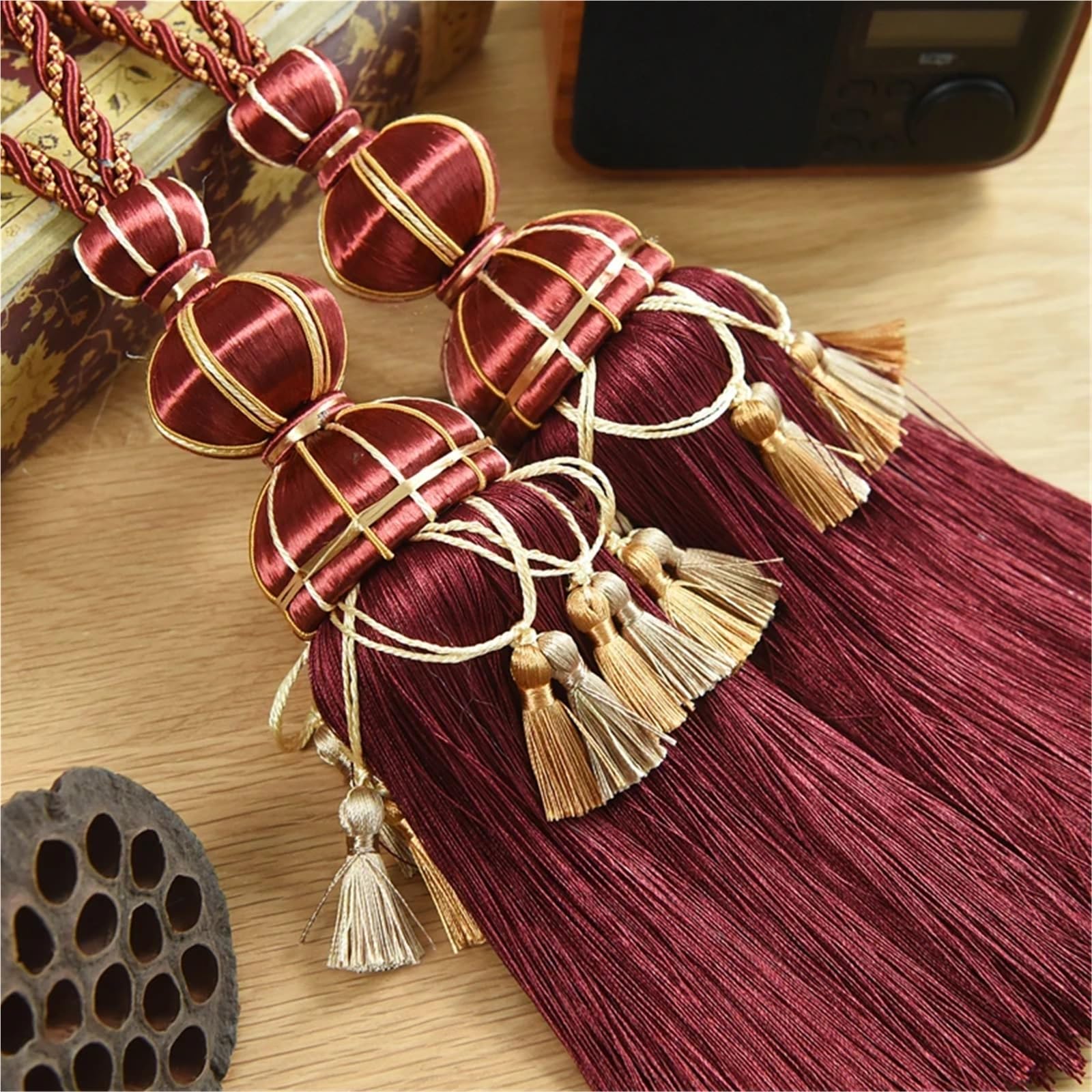 Podwiązki do zasłon, Gobelin do zasłon, frędzle, wiązania, liny paska, kule, ozdoby, klamry(Color 6,2 pcs)