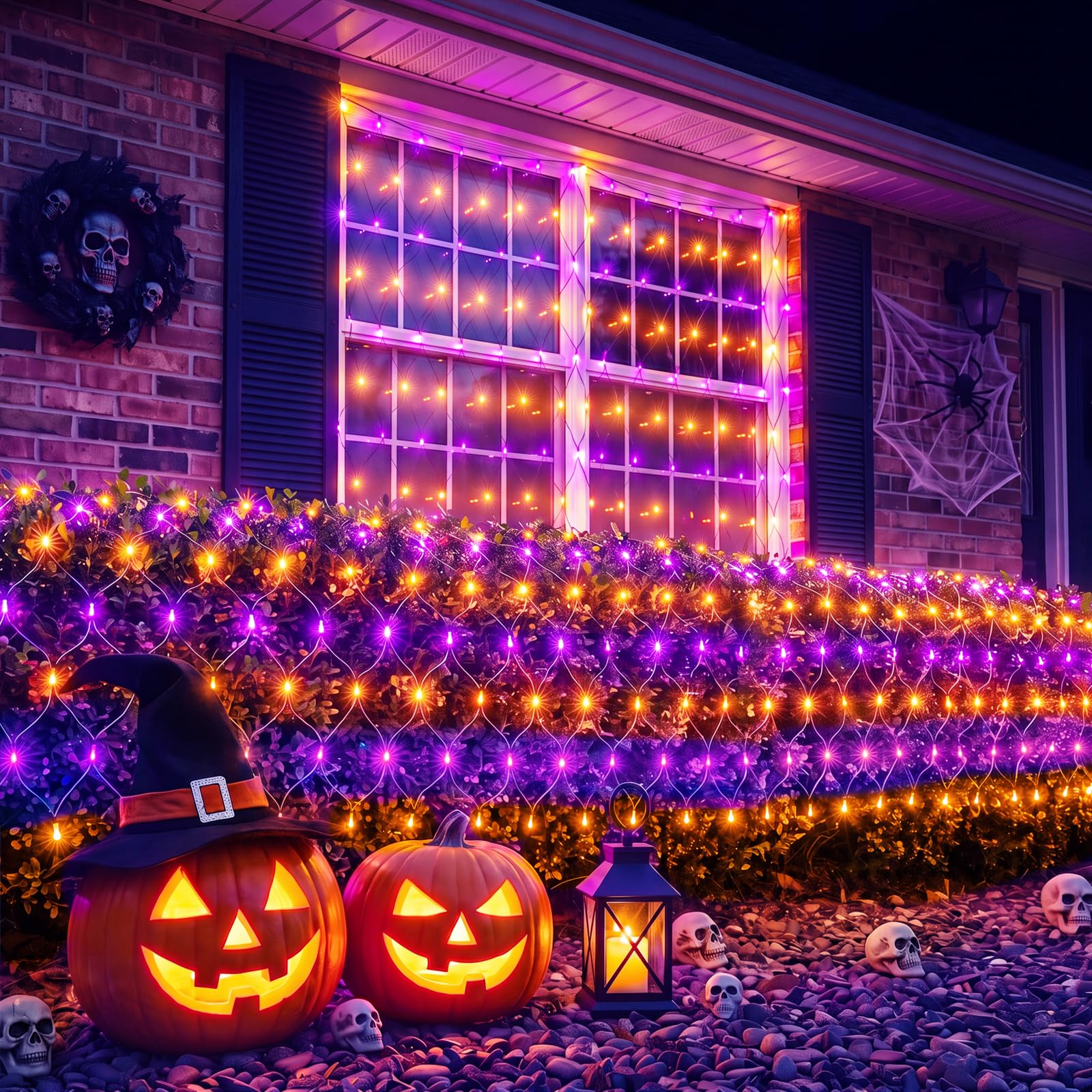 View 1 of 2 Pack 360 LED 12×5FT Halloween-Net-Lights-Outdoor, 12 Light Modes & Timer