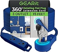 Vista 33 de GEARit Cable de extensión de enchufe plano giratorio de 360° (4.57 m, blanco) Extensión múltiple de 3 tomas de corriente, cable de 16 AWG, adaptador