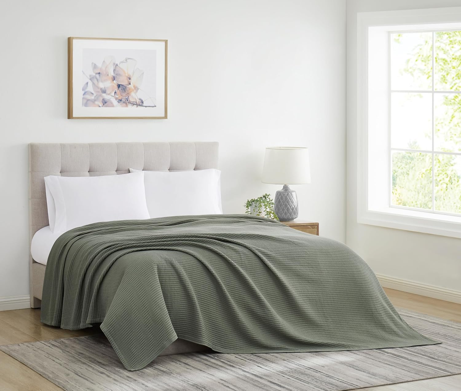 CANNON Heritage Cotton Waffle Green Cotton 1-Piece Twin/Twin XL Blanket, Solid Color Themed, for Men and Women, Oeko-TEX Certified Confidence