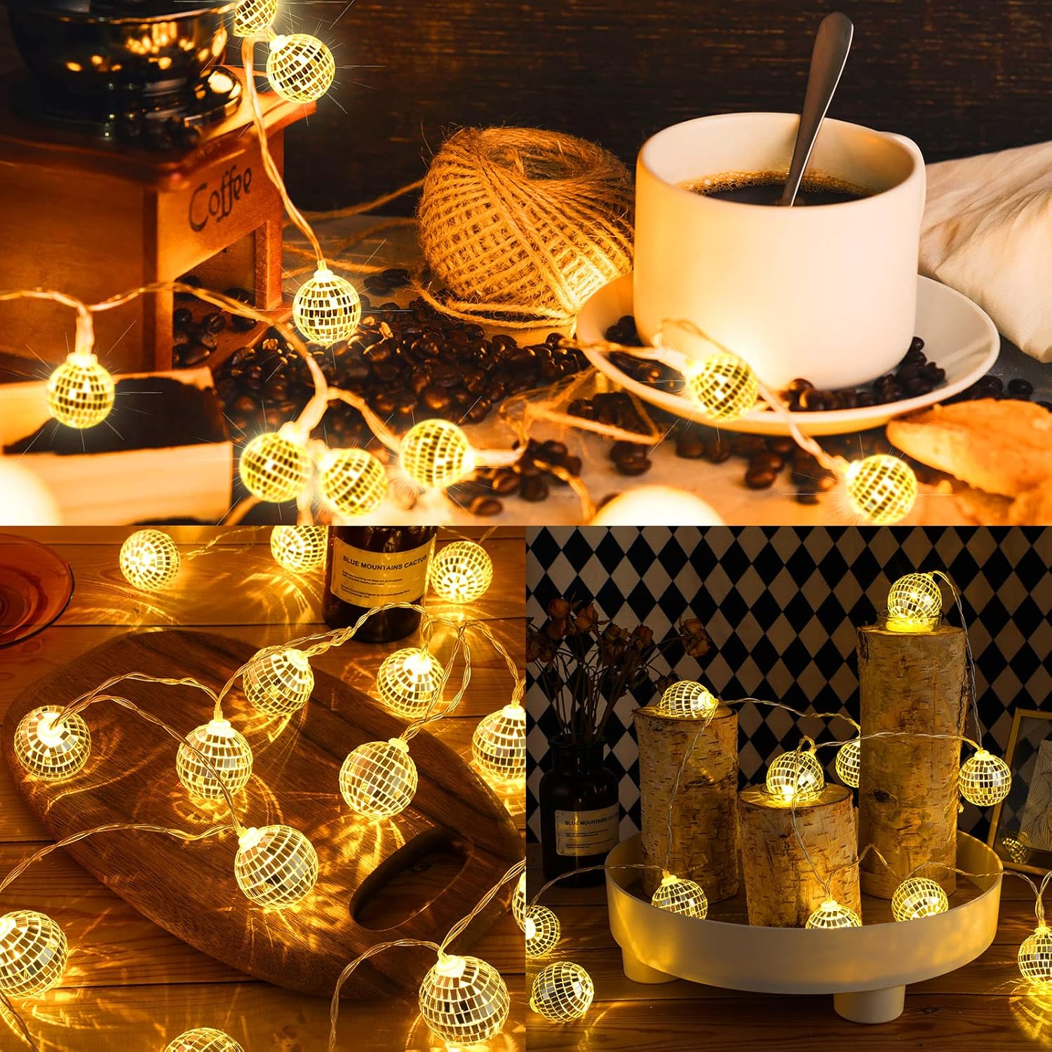 Nosiny 40 Disco Ball String Lights Mirror LED Party String Light Disco Party Decorations for Christmas Wall Tree Outdoor Patio Garden 9.84 Inch Per Piece