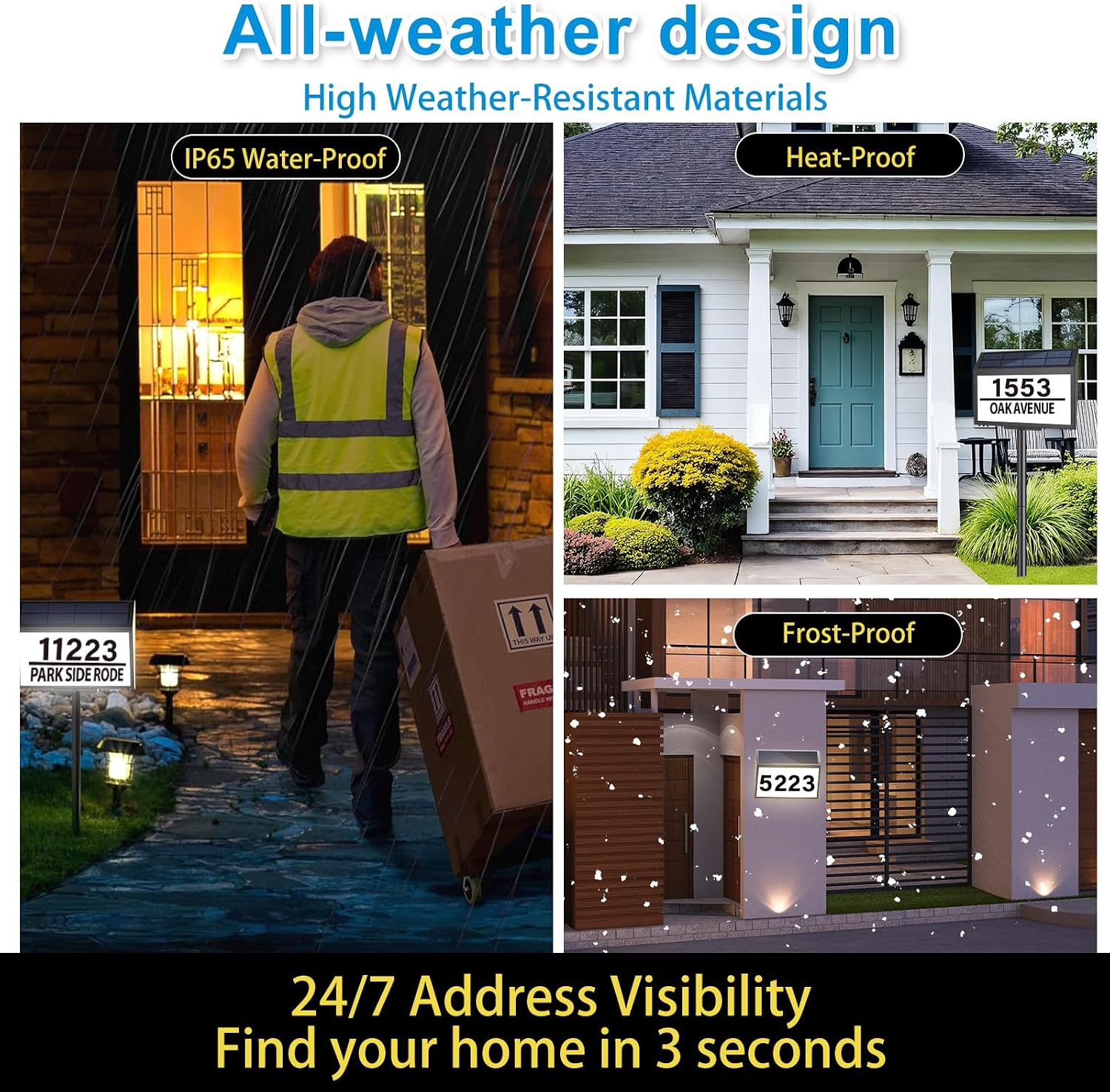 Solar Address Sign for Yard Waterproof LED Illuminated House Number Address Plaque with Stakes Outdoor House Number for Yard Street Home Garden Wall-Mounted/Floor-Plugged