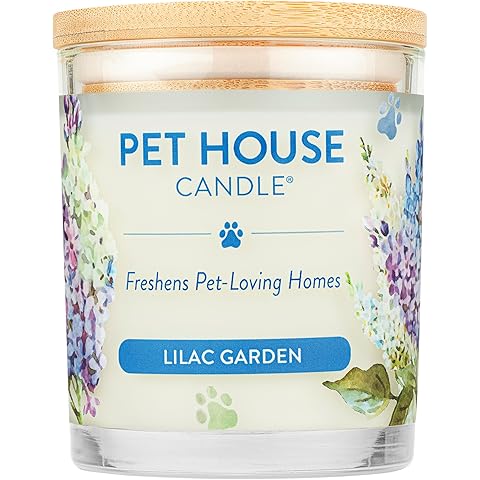 One Fur All Pet House Candle Plant-Based/Soy - Clean Burning Scented, Long Lasting Pet Odor Candle for Home - Lilac Garden
