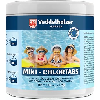 Veddelholzer 180 Mini Chlorine Tablets Quick Dissolve Chlorine Tablets for Pool Above Ground Pool Paddling Pool Garden Pool Children's Pools & Hot Tub Water Care. Pool Accessories Pool Cleaning & Disinfection