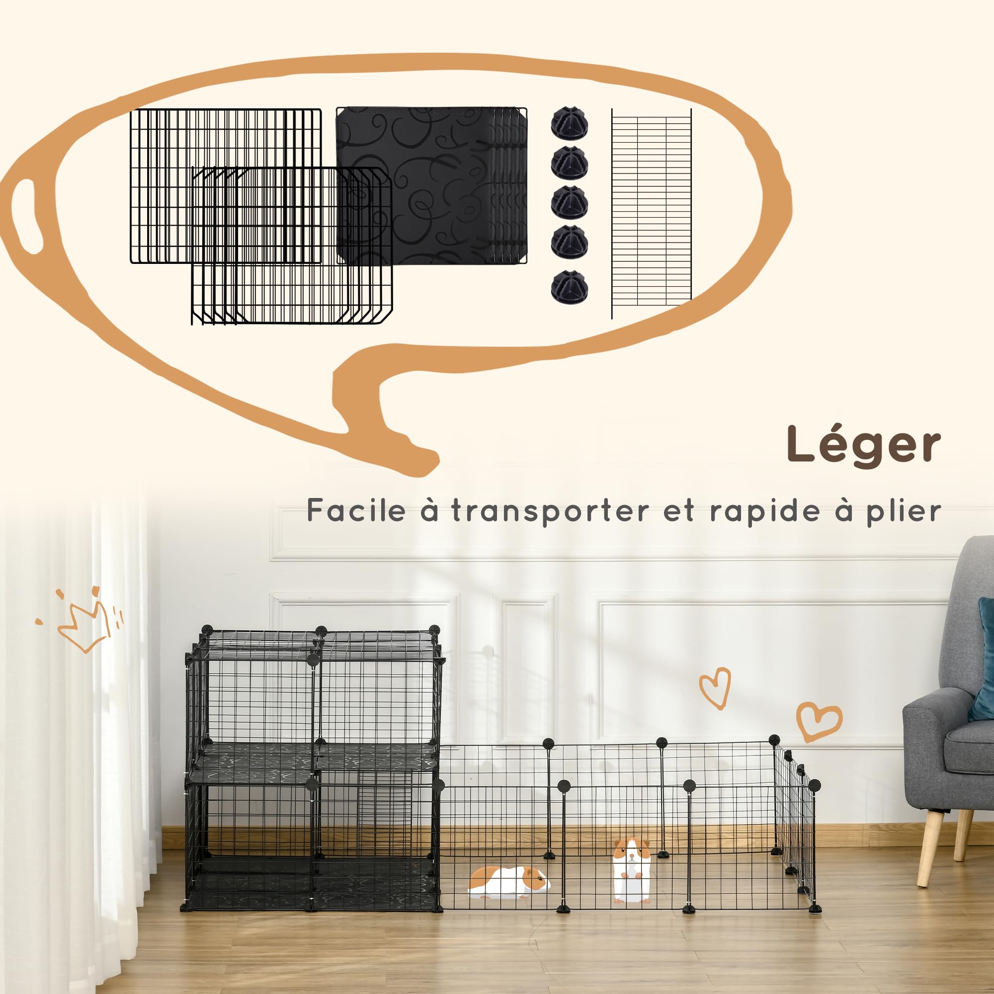 PawHut Enclos pour Petits Animaux Parc pour Chiot clôture pour Animaux domestiques modulable DIY 47 Panneaux Noir