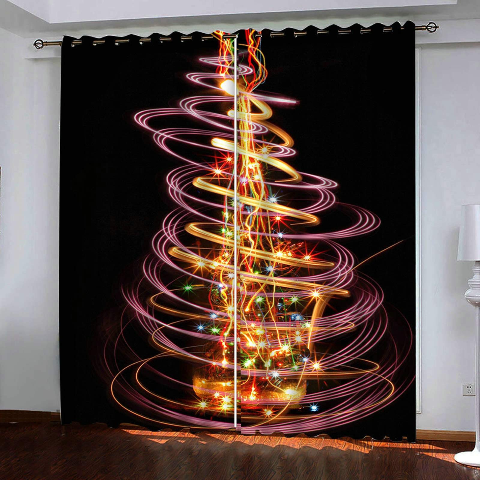 Aeici Zasłony termiczne 2 panele zasłony do sypialni zaciemnienie, motyw świąteczny choinki czarne kolorowe zasłony do sypialni zestaw 274 x 244 cm