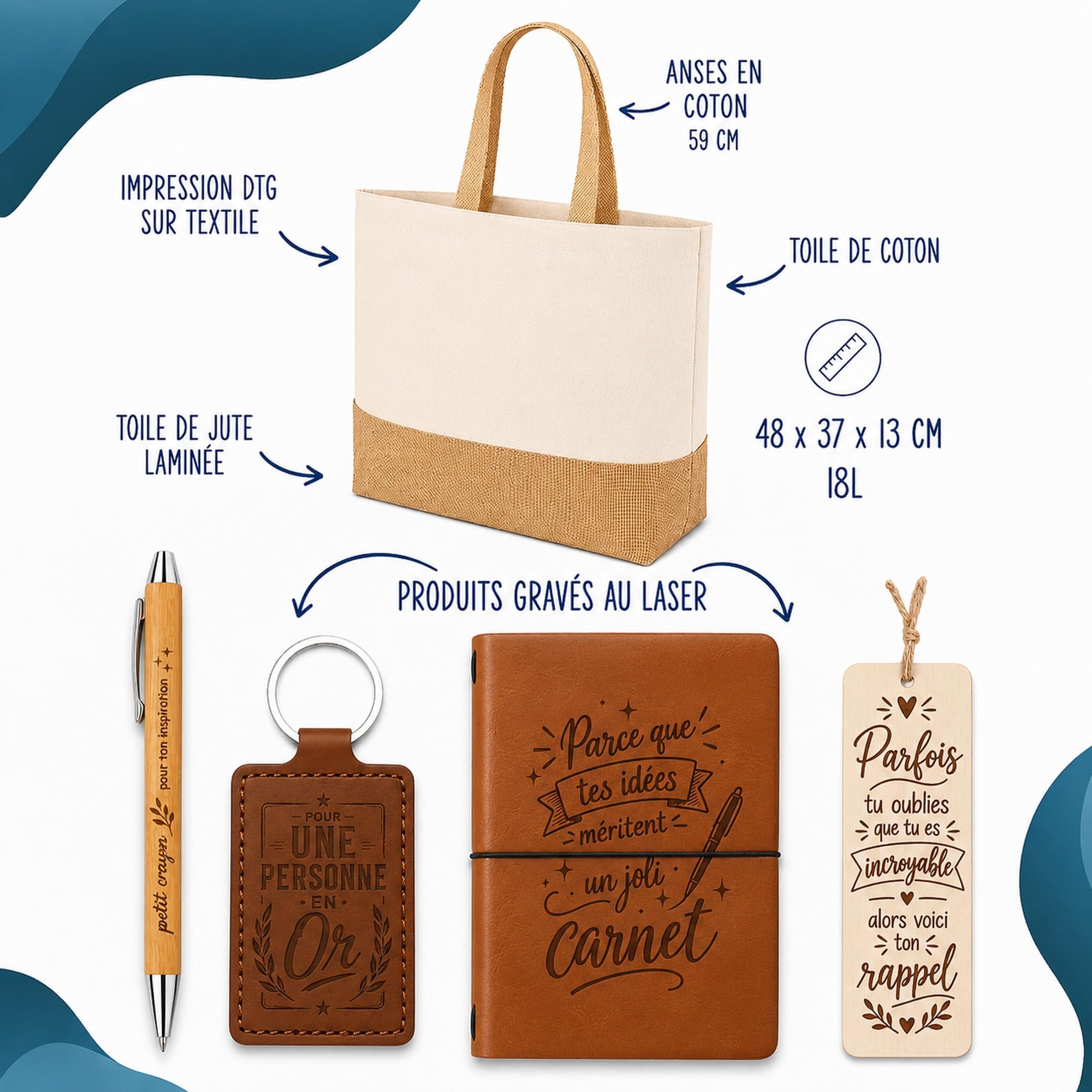 Planetee Coffret Cadeau Jiu Jitsu Pourquoi je perds | Sac Cabas Coton et Jute 18 L, Carnet, Stylo Bambou, Porte-Clés, Marque-Page | 5 Pièces Gravées | Anniversaire Noël