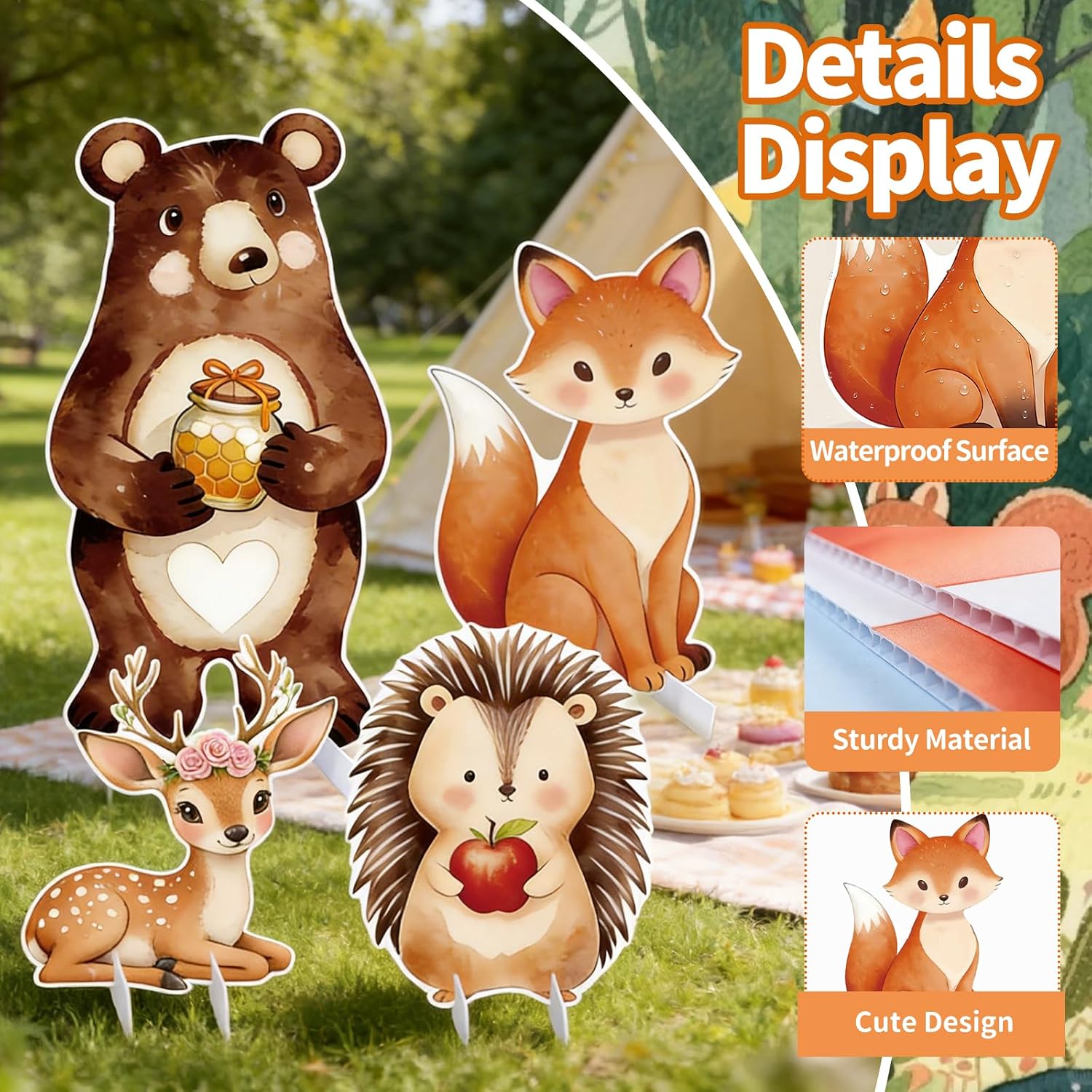 4 Pcs Woodland Animals Cardboard Cutout 31 x 16 inch Large Forest Animal Stand Up Party Decoration Lawn Yard Sign for Woodland Baby Shower Birthday Party Jungle Safari Photo Booth Prop Classroom Decor