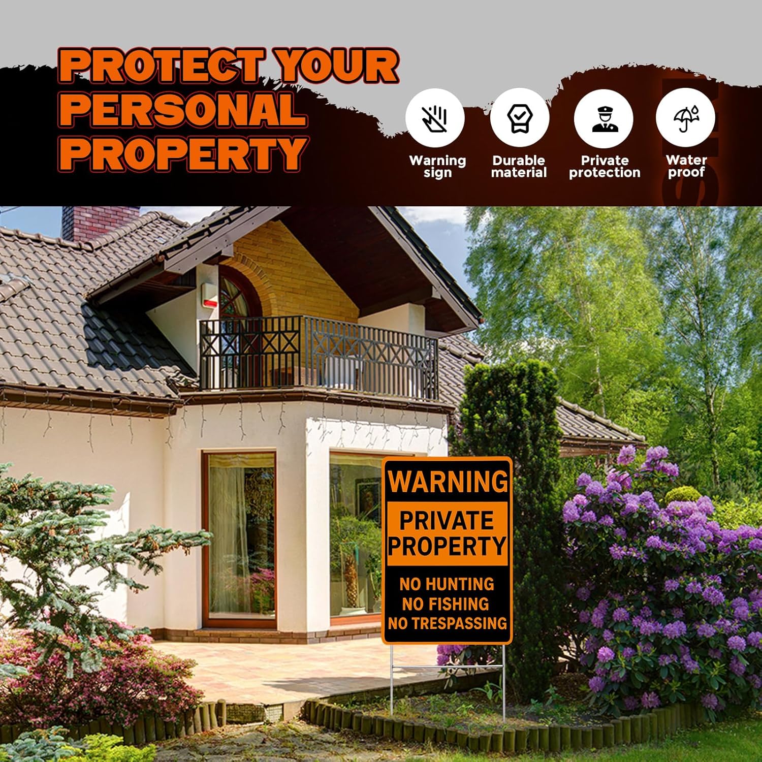12 Pcs No Hunting No Trespassing Signs Private Property, 8'' x 12'' Waring Signs with H-stake Metal Stakes for Outdoor Yard Warning Hunting Fishing Trapping Outdoor(Orange)