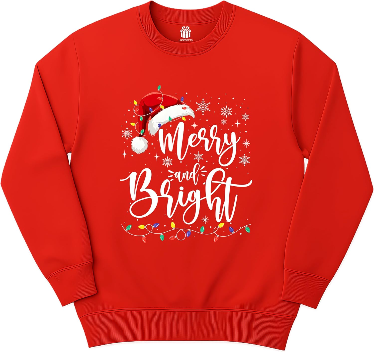 Merry and Bright Christmas Lights Red Santa Hat Family Matching Xmas Shirt for Men Women Kids Funny Gift Dad Mom