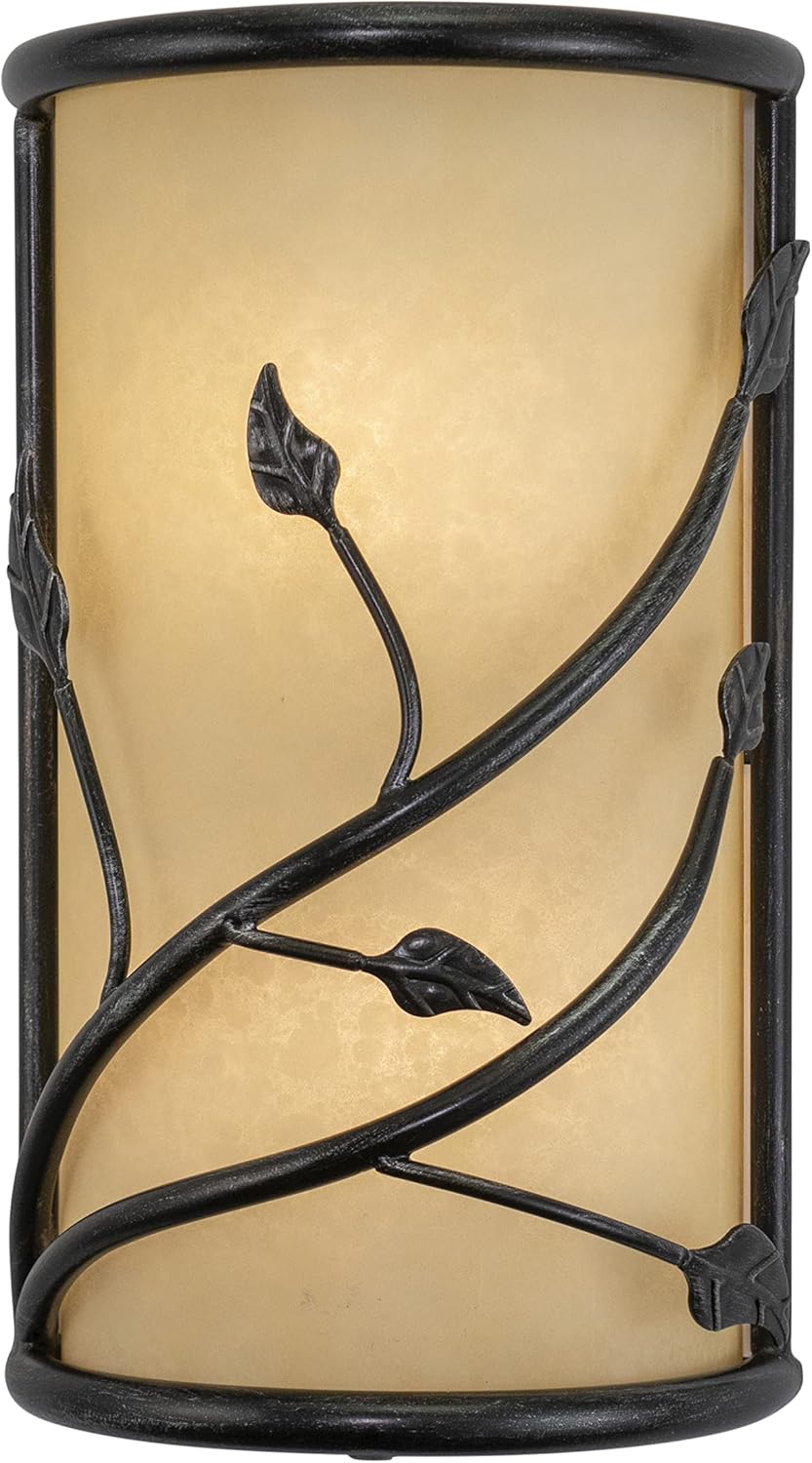 VAXCEL Vine 2 Light Black Rustic Flush Wall Sconce Amber Glass