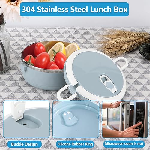 Miniatura 5 de Fiambreras de acero inoxidable portátil de acero inoxidable 304 Bento lonchera con cilindro térmico, contenedor de almacenamiento de alimentos (una