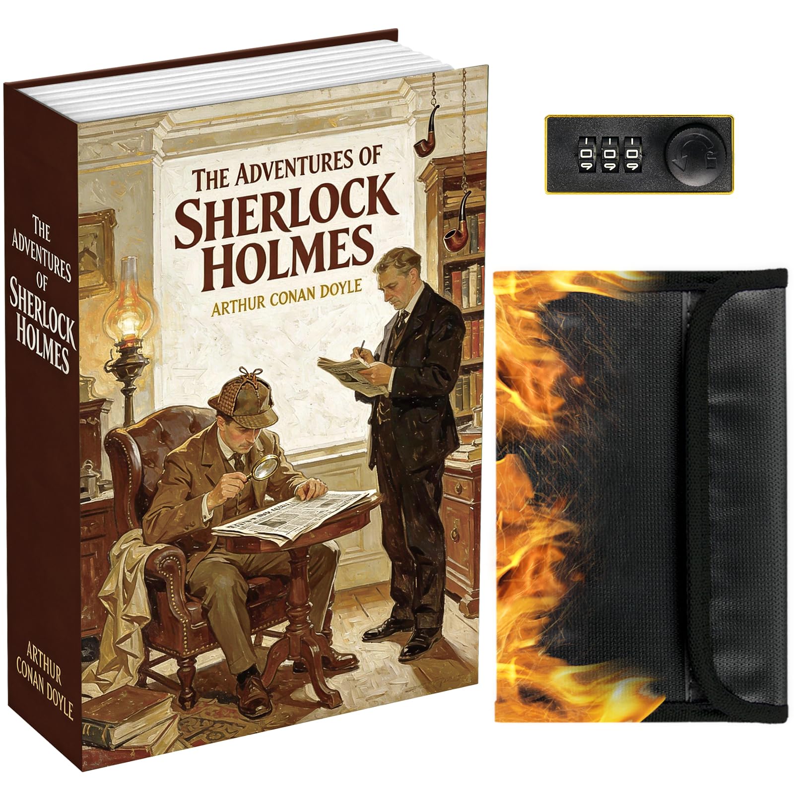 Sekam Book Safe with Combination Lock, Hidden Safe (24 x 15 x 5.5 cm) with Fireproof Bag, Secret Diversion Safe, Hollow Book Box Hidden Storage, Money Safe Box for Cash(HOLMES)