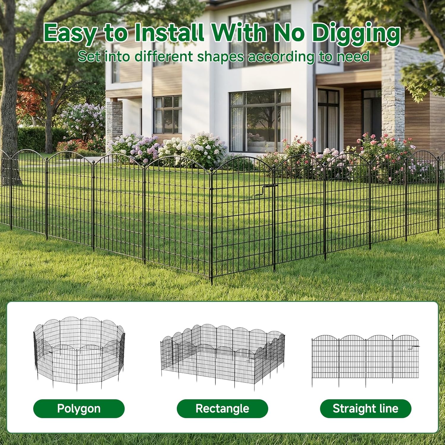 SUNYRISY Metal Garden Fence Animal Barrier with Gate, 7 Panels 40 in (H) X 15 ft(L) No Dig Dog Pet Fence Outdoor for Yard, Rustproof Temporary Fencing for Outside Garden Border