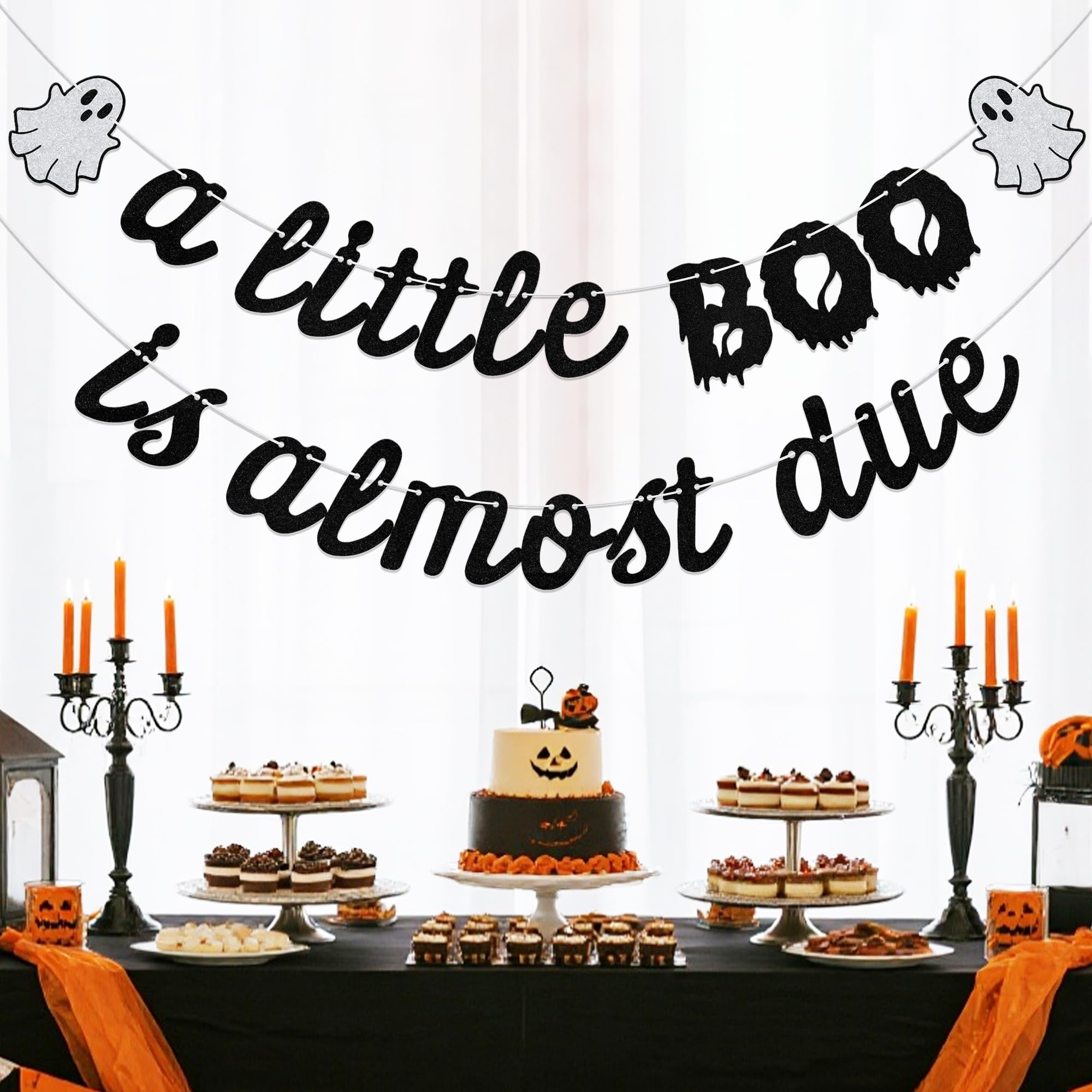 Aumccxz A little Boo is Almost Due Banner Halloween Gender Reveal Party Decorations A Baby is Brewing Baby Shower Decorations Black & Silver - Image 4