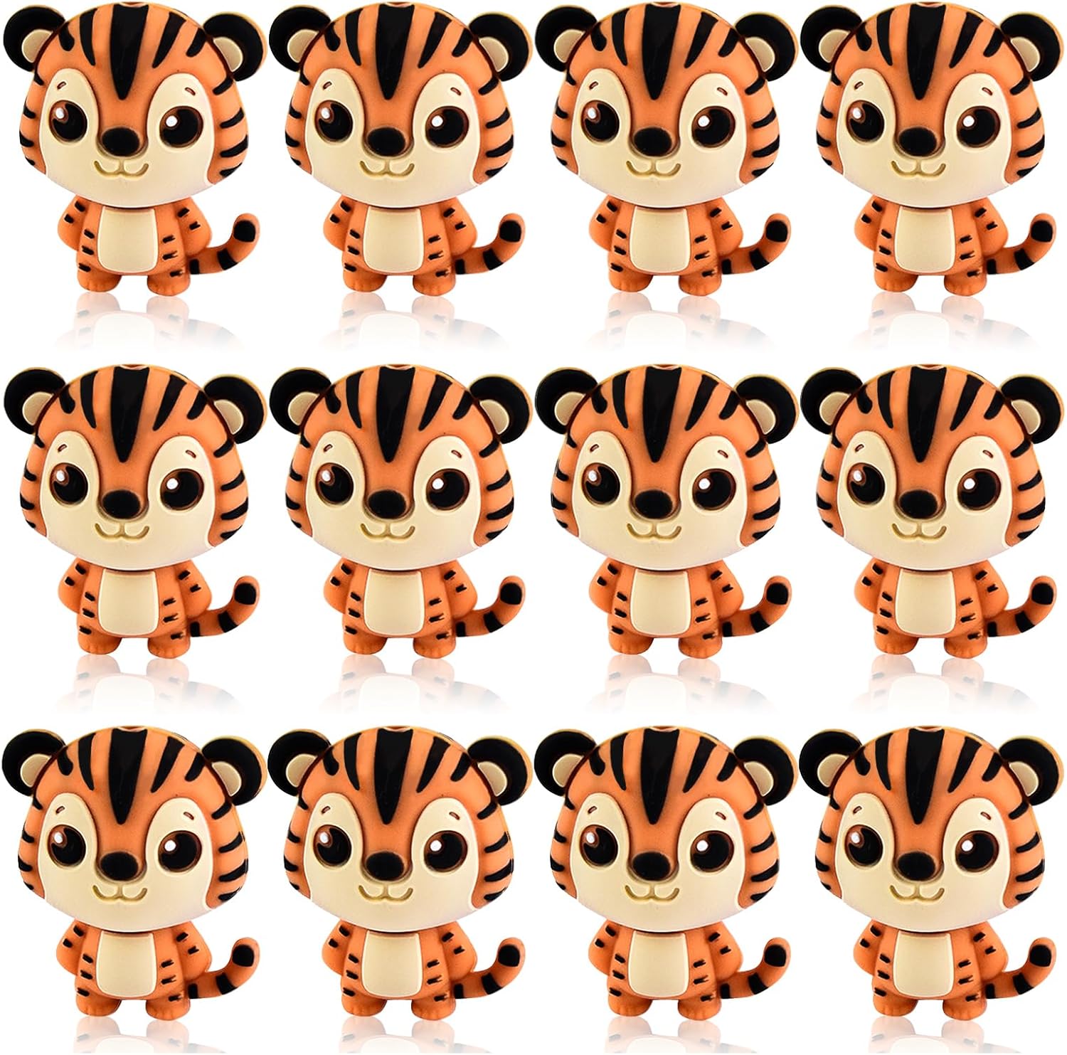 12 PCS 3D Tiger Silicone Focal Beads for Pens,Animal Focal Beads Bulk for Keychain Bracelet Necklace Making,Handmade Crafts Supplies