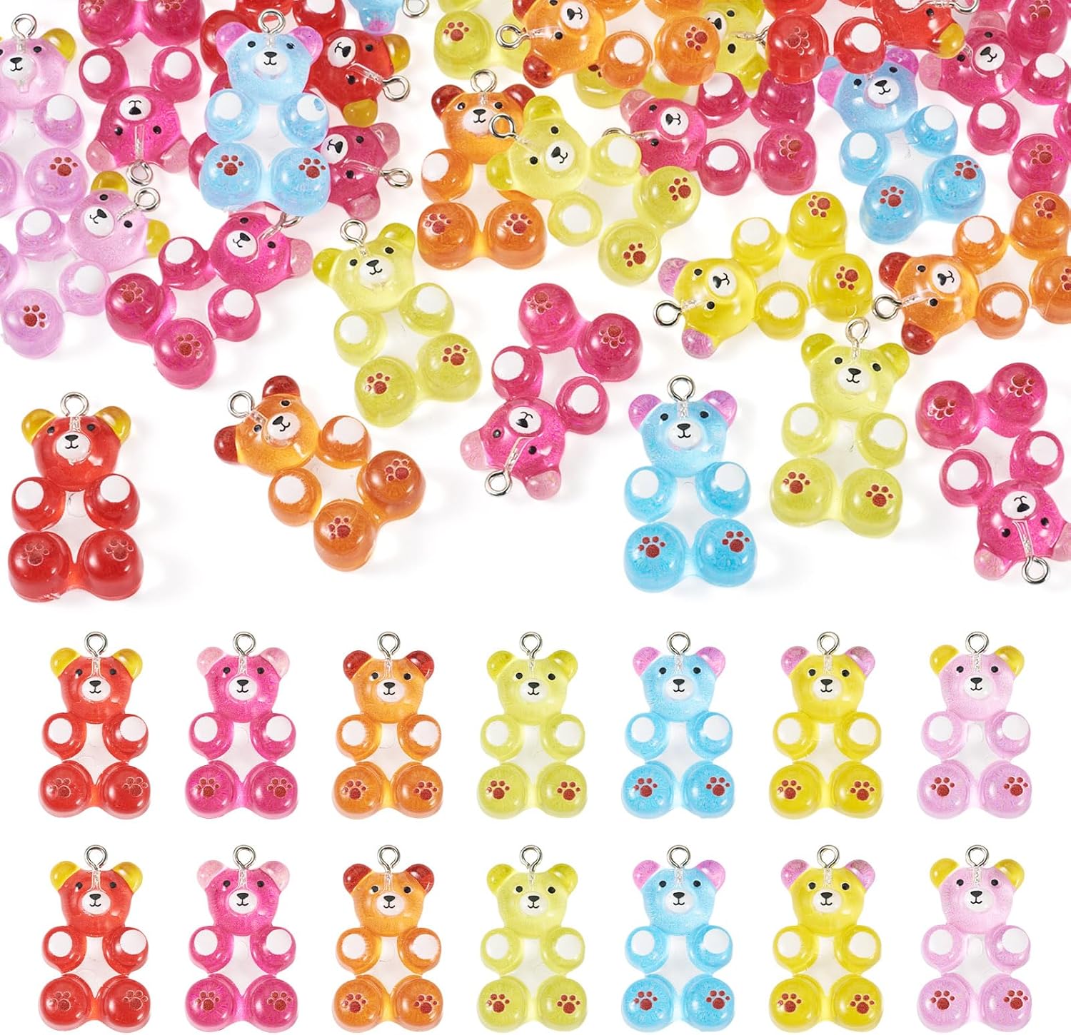 30Pcs Acrylic Gummy Bear Charms Cute Cartoon Candy Bear Charms Colorful Animal Dangle Pendants Lovely Animal Hang Ornament for DIY Crafts Necklace Earring Keychain Lanyard Jewelry Making