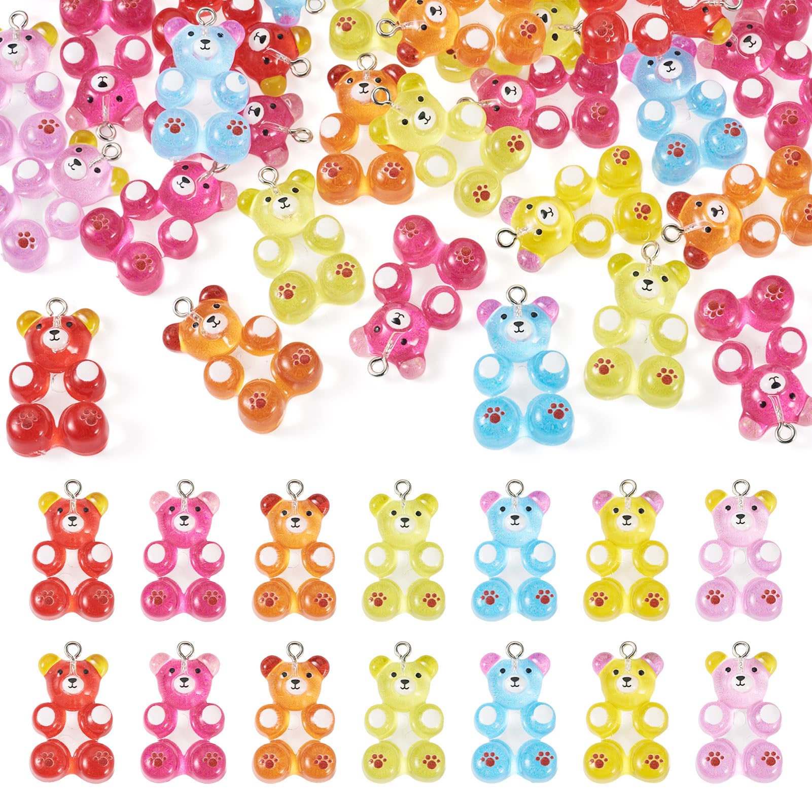 Cheriswelry 30Pcs Gummy Bear Pendant Cartoon Bear Keychain Pendants Cute Animal Dangle Charms 31x19x9mm for DIY Necklace Earring Jewelry Making
