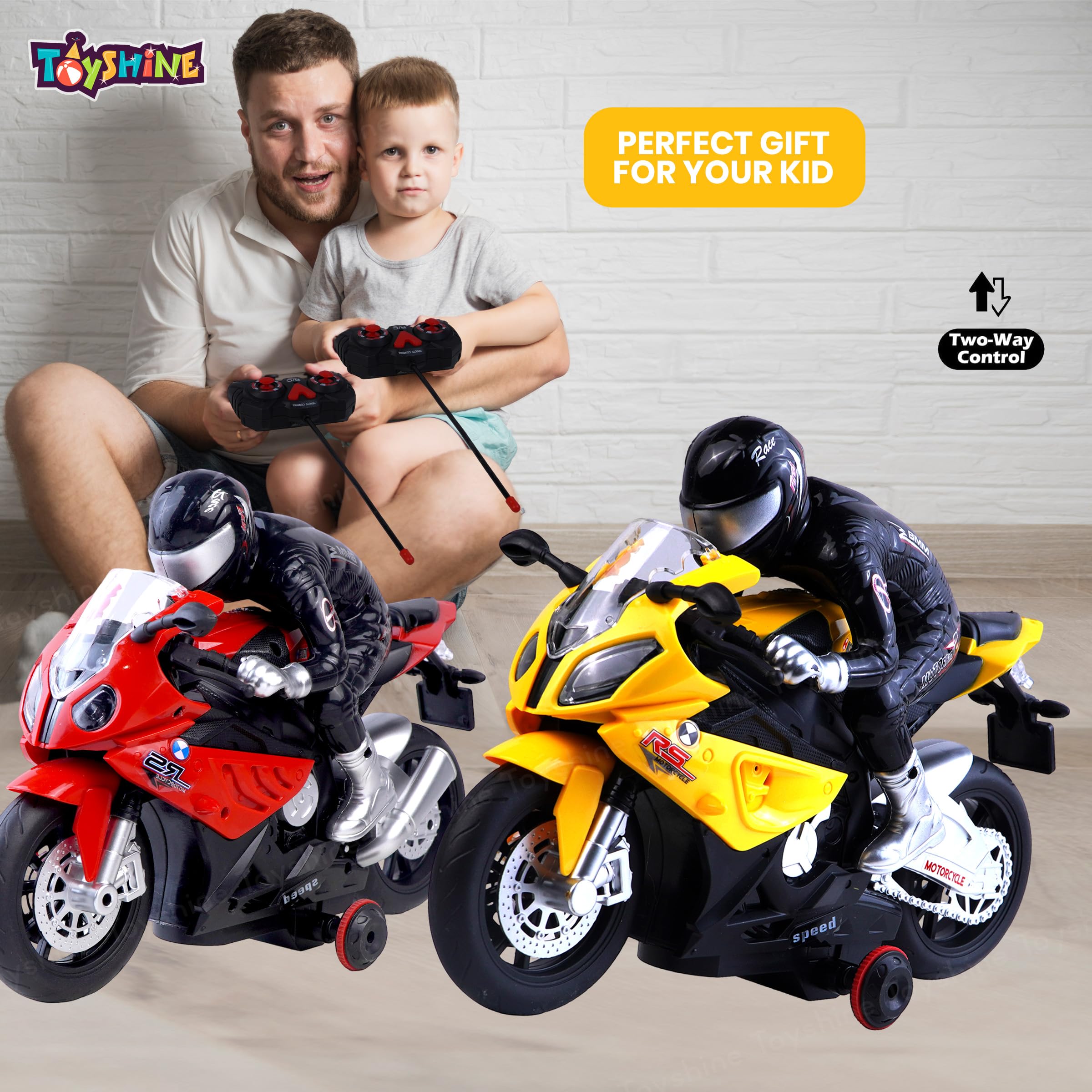 Toyshine 1:20 Scale Remote Control Rechargeable 360° Spinning Action Racing Motorbike Toy with Light & Sound Function for Boys Girls 4+, Yellow - Image 5 thumbnail
